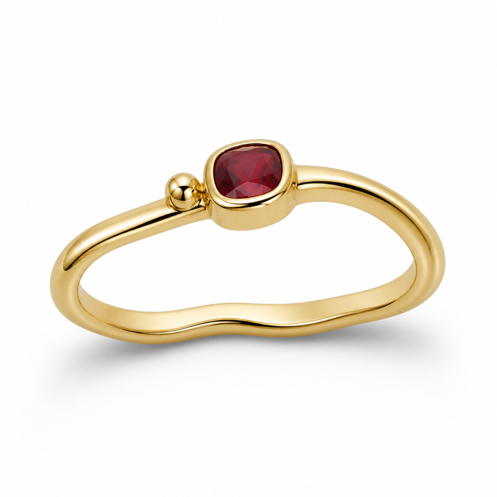 Yellow Gold — Intarsio Garnet Stacking Ring — view 2