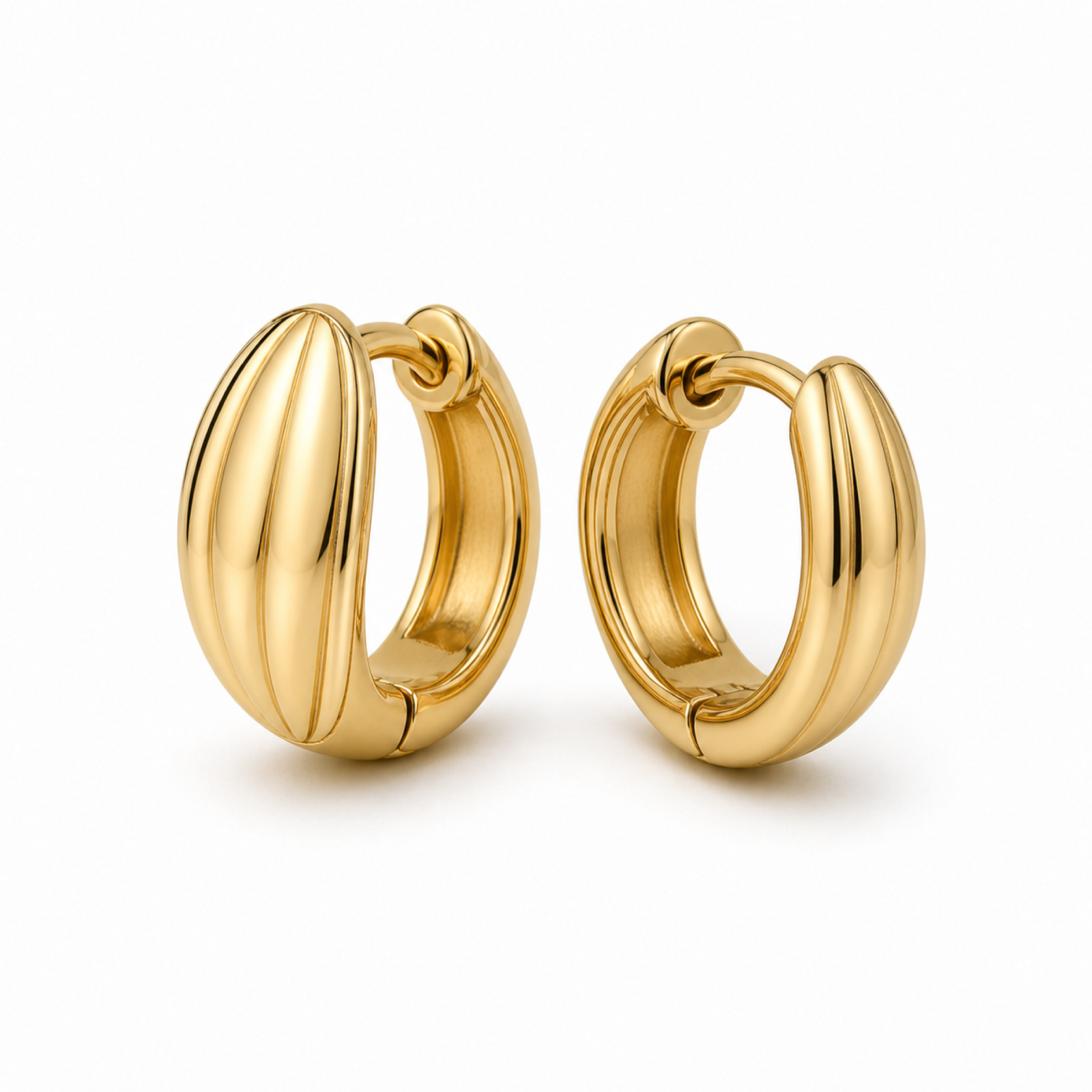 Yellow Gold — Conchiglia Piccola Huggie Earrings — view 2