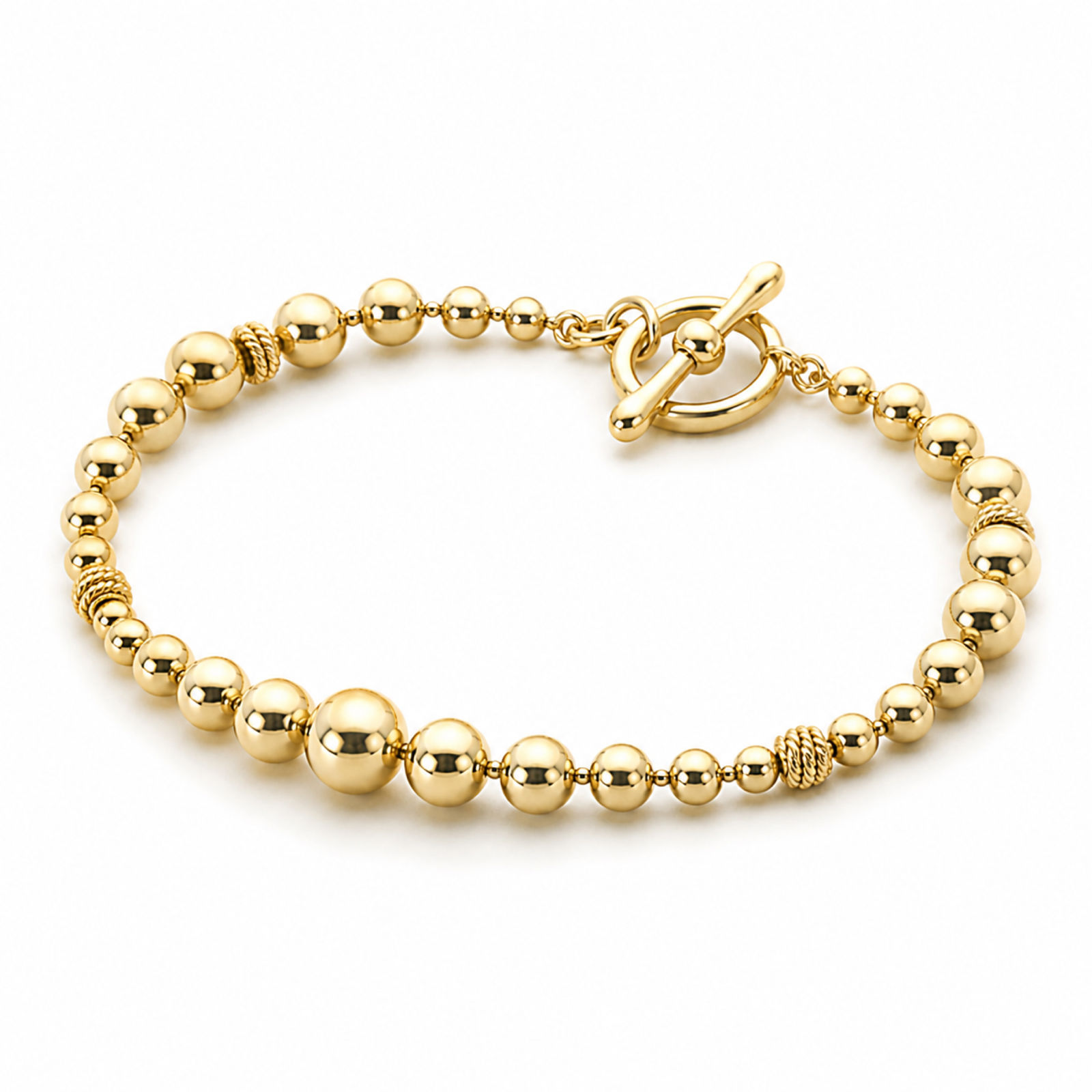 Yellow Gold — Rosario Sphere Chain Bracelet — view 2