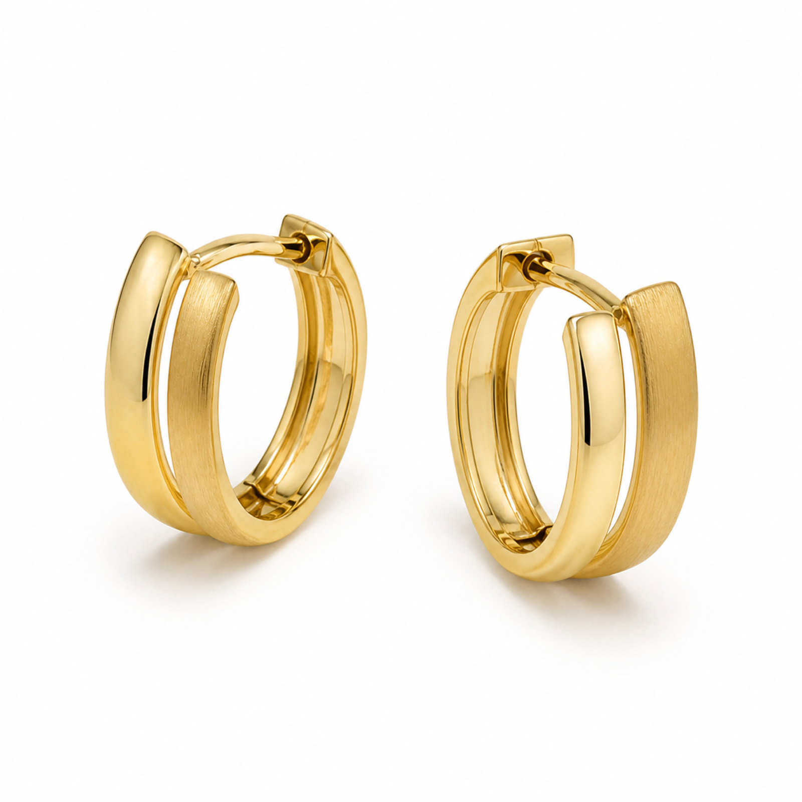 Yellow Gold — Doppio Luce Huggie Earrings — view 2