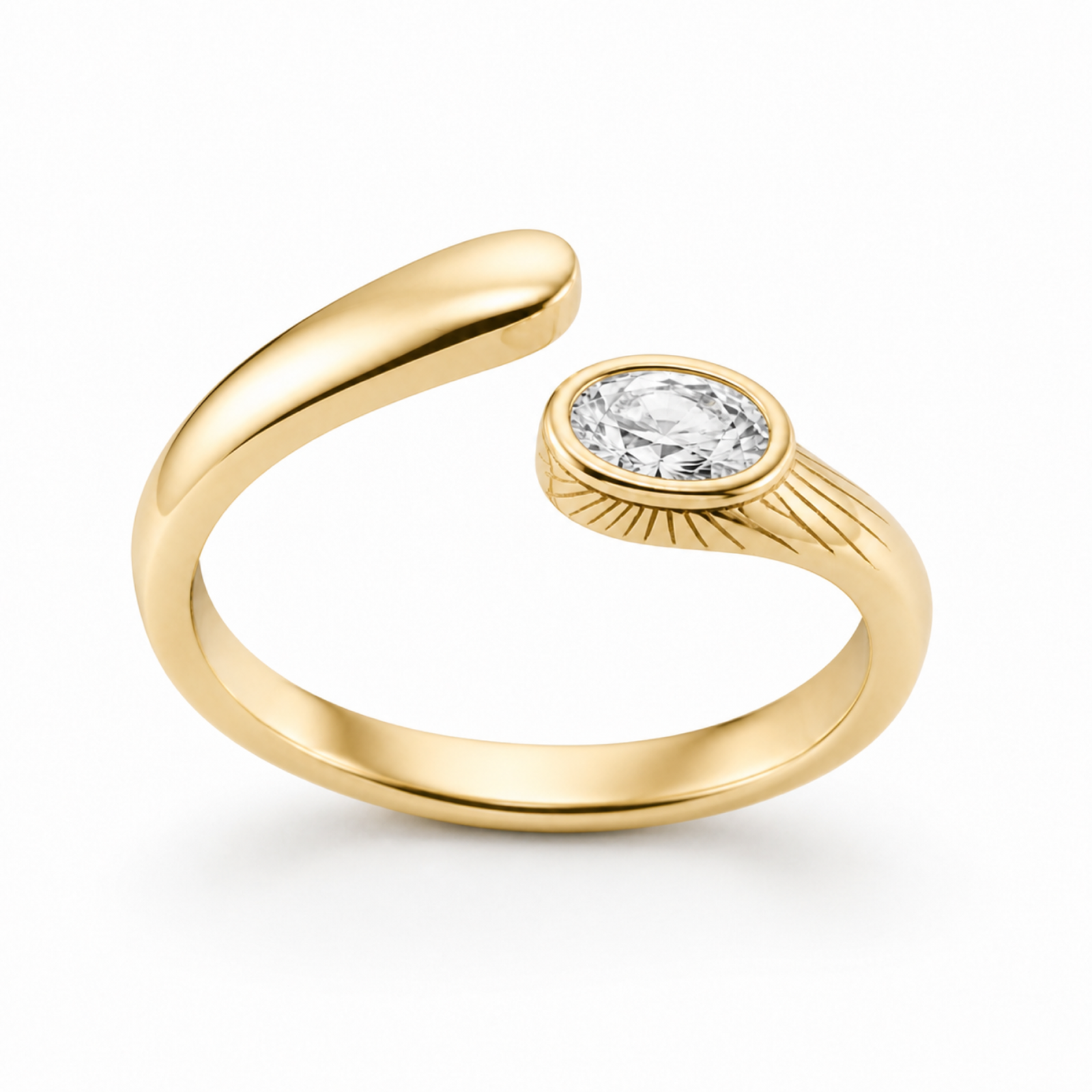 Yellow Gold — Equilibrio White Sapphire Ring — view 2