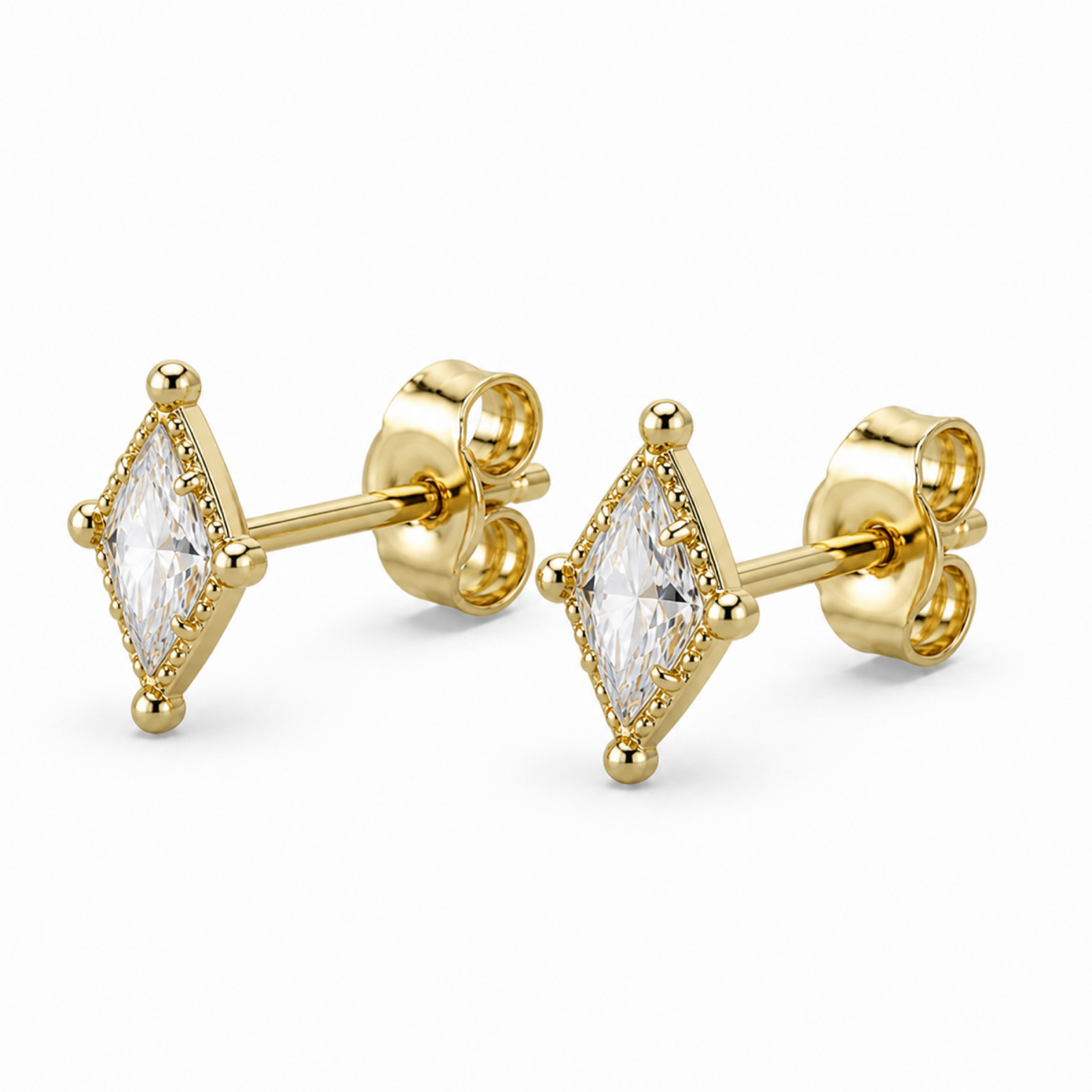 Yellow Gold — Lancia Fiorentina White Sapphire Stud Earrings — view 2