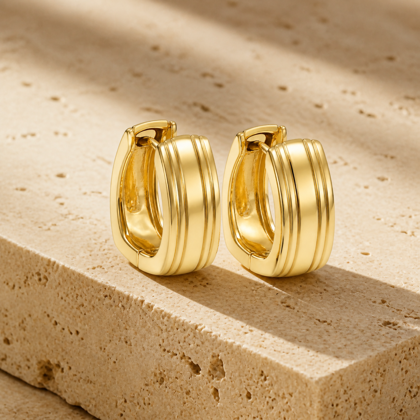 Yellow Gold — Cannele Grande Hoop Earrings — view 3