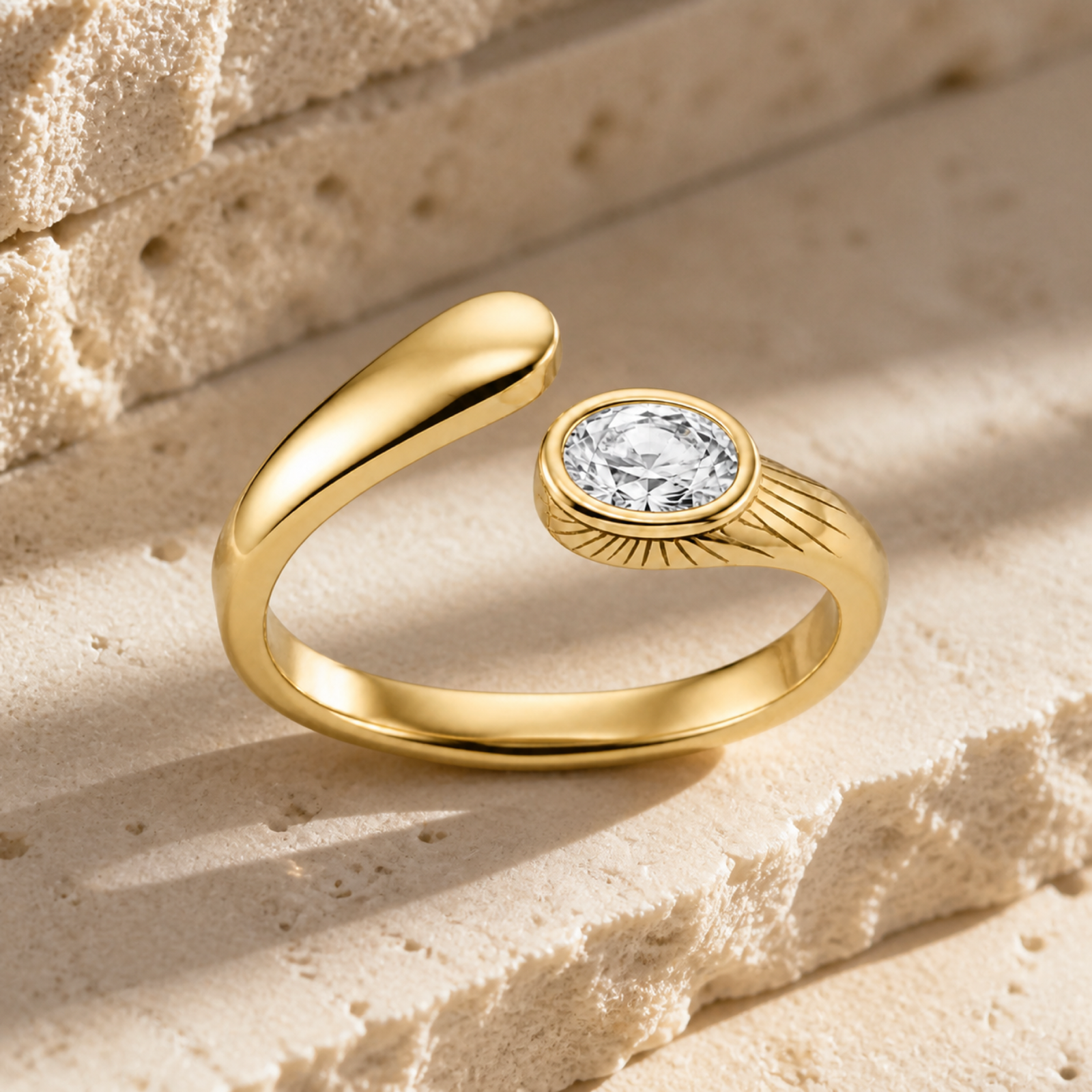 Yellow Gold — Equilibrio White Sapphire Ring — view 3