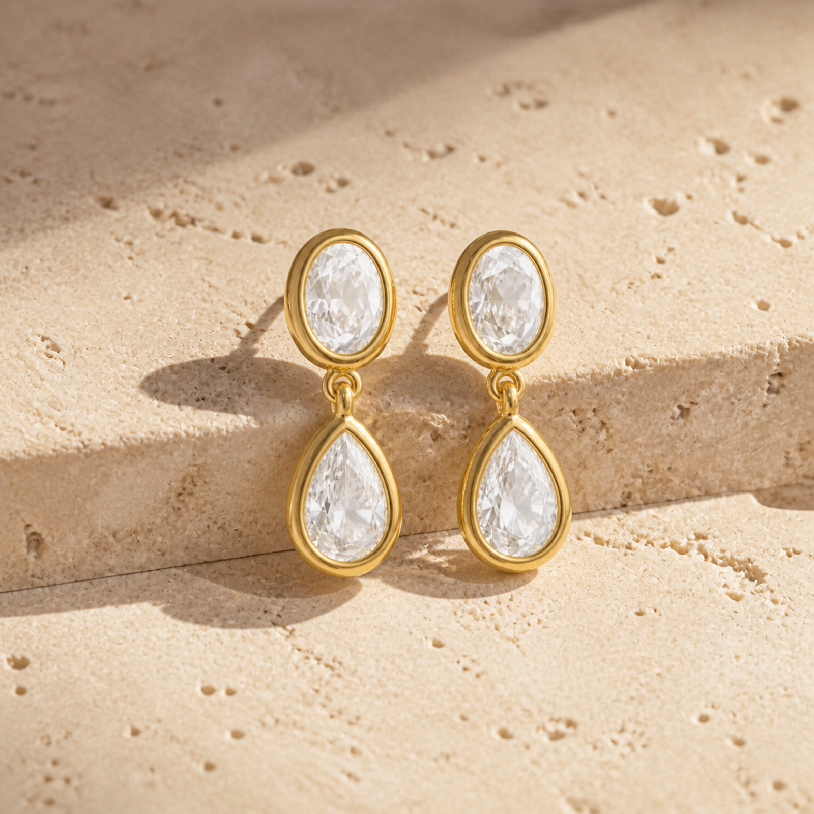 Yellow Gold — Goccia Bianca Sapphire Drop Earrings — view 3