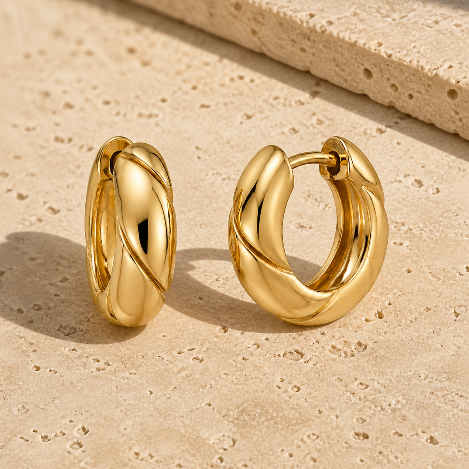 Yellow Gold — Volta Medium Hoop Earrings — view 3