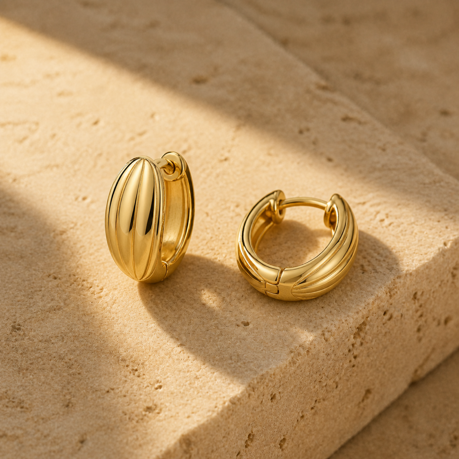 Yellow Gold — Conchiglia Piccola Huggie Earrings — view 3