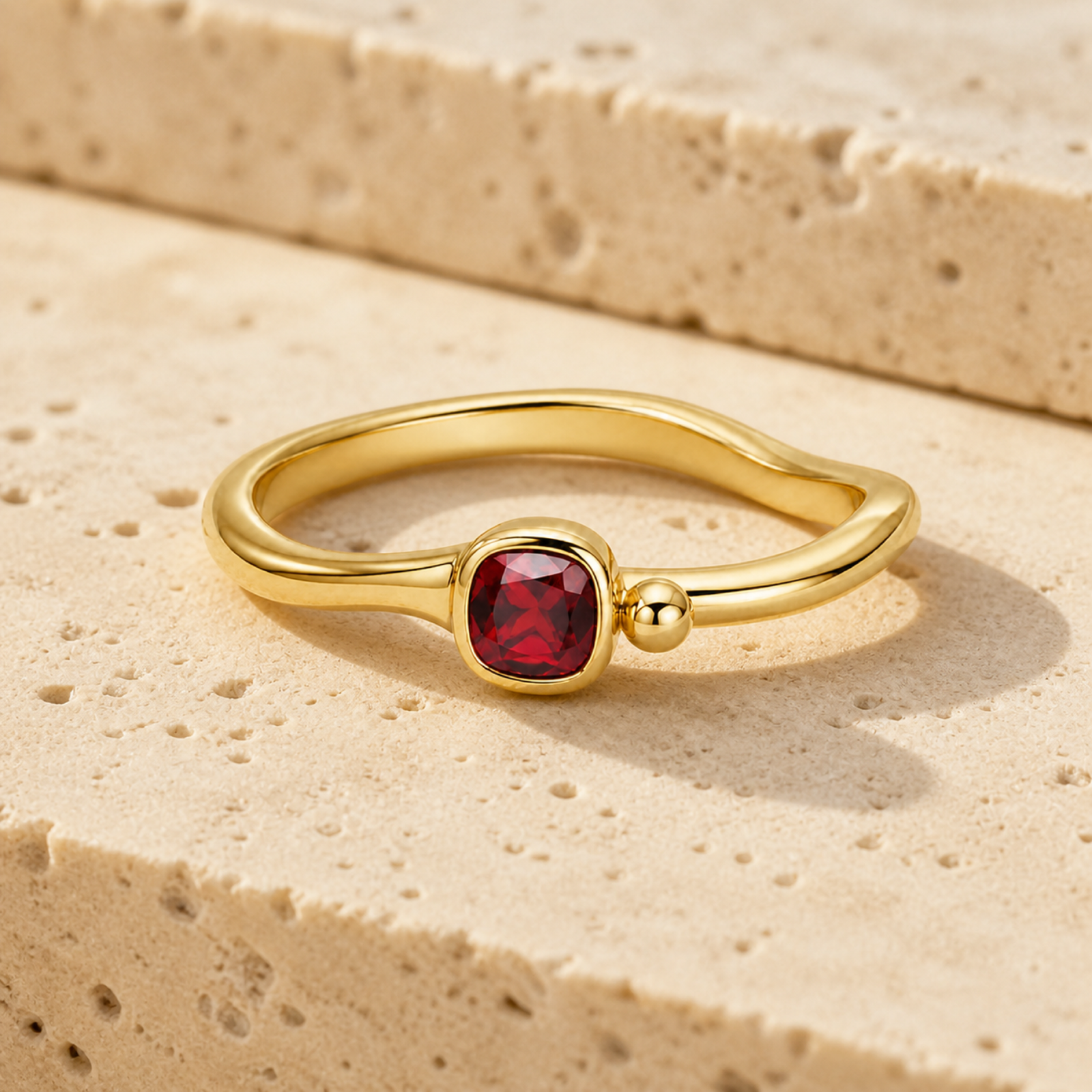 Yellow Gold — Intarsio Garnet Stacking Ring — view 3