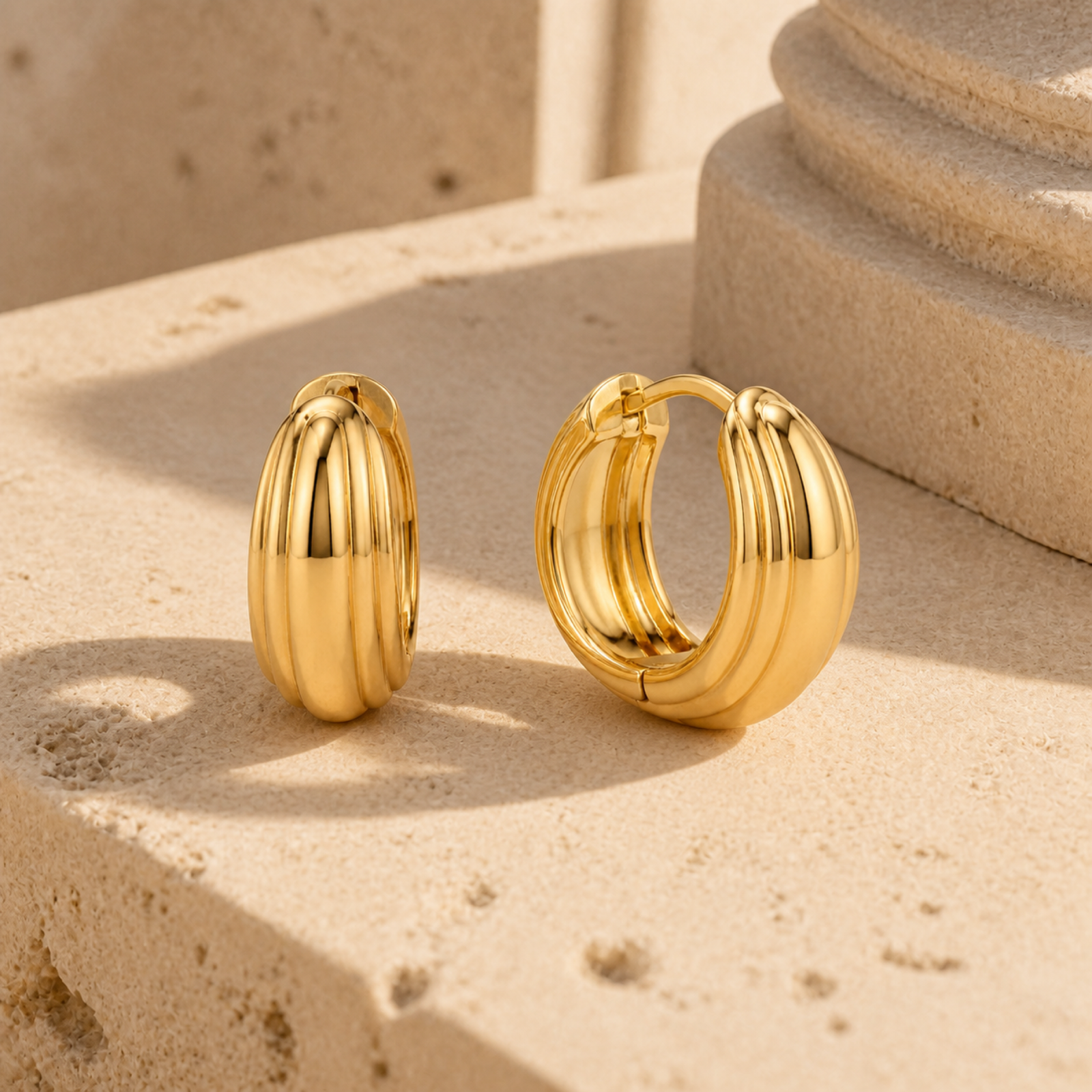 Yellow Gold — Cupola Huggie Earrings — view 3