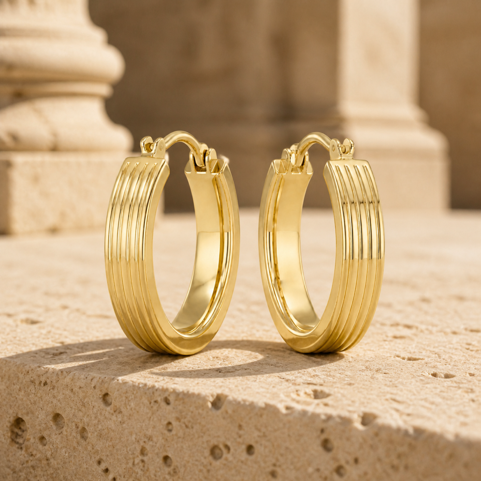 Yellow Gold — Portico Medium Hoop Earrings — view 3