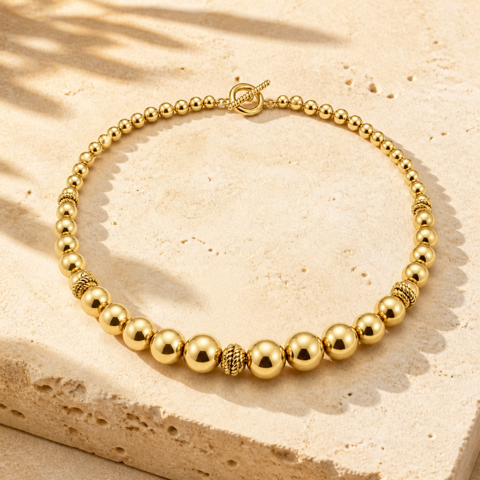 Yellow Gold — Rosario Sphere Chain Necklace — view 3