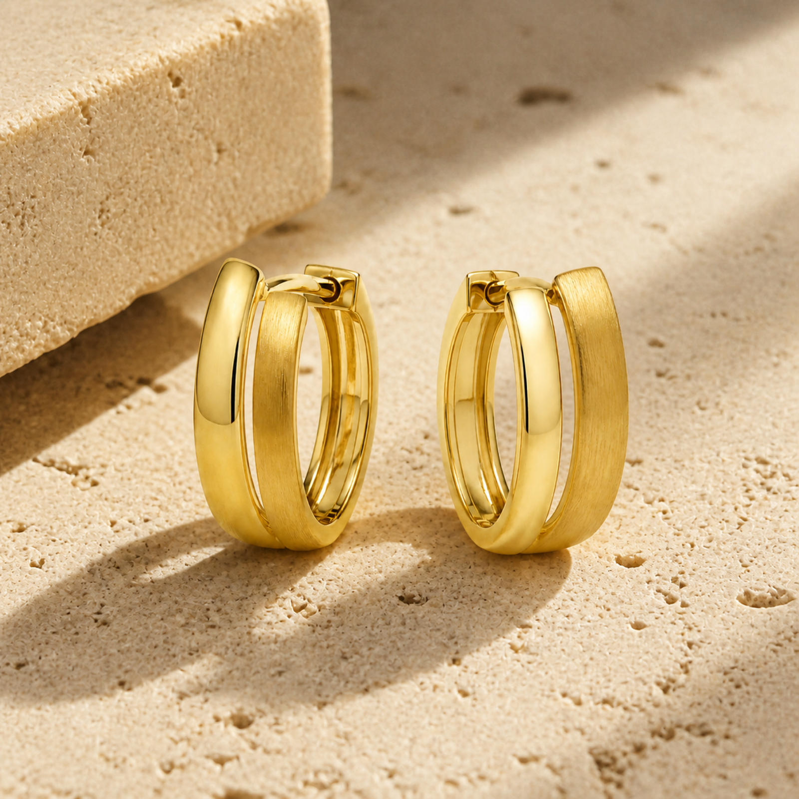 Yellow Gold — Doppio Luce Huggie Earrings — view 3