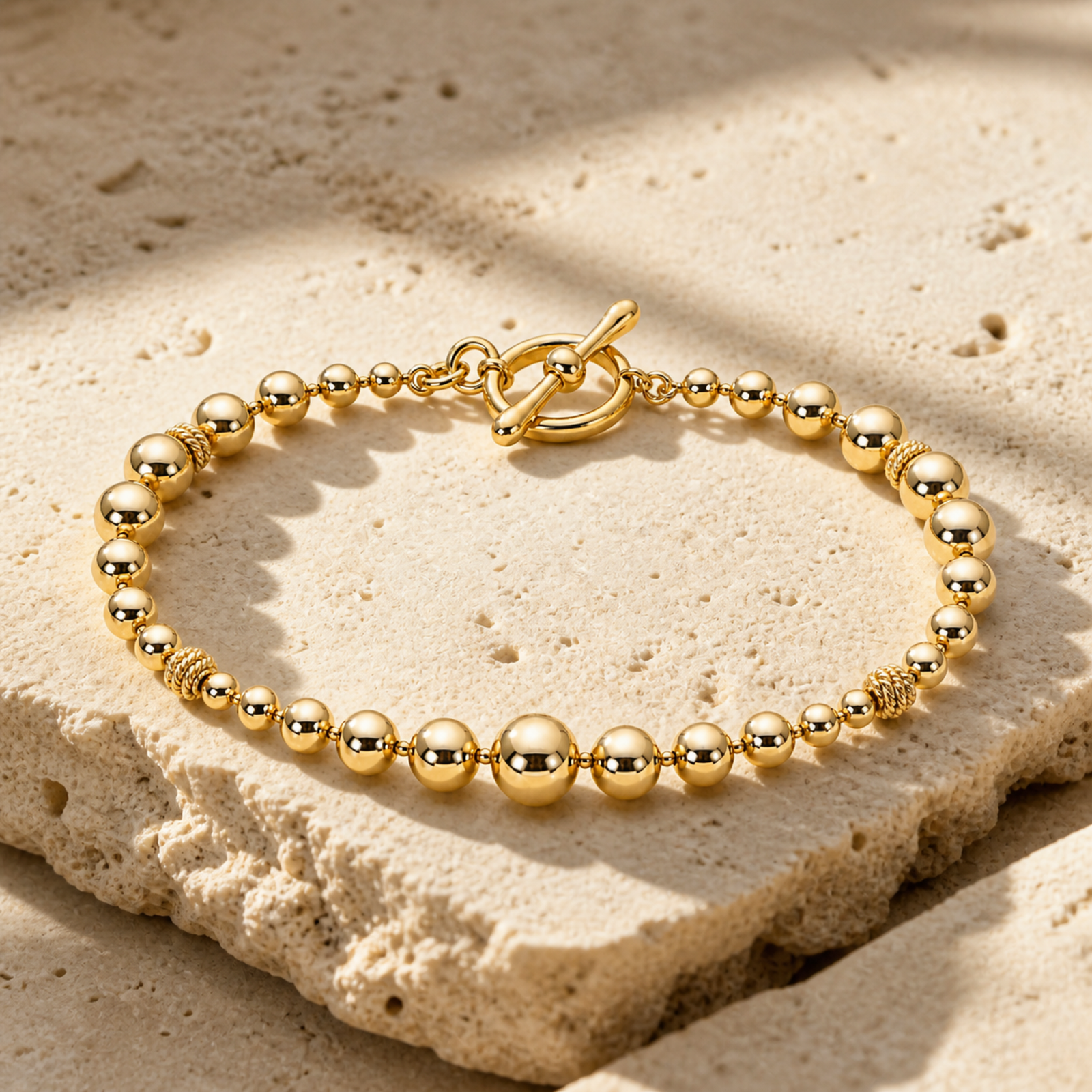 Yellow Gold — Rosario Sphere Chain Bracelet — view 3
