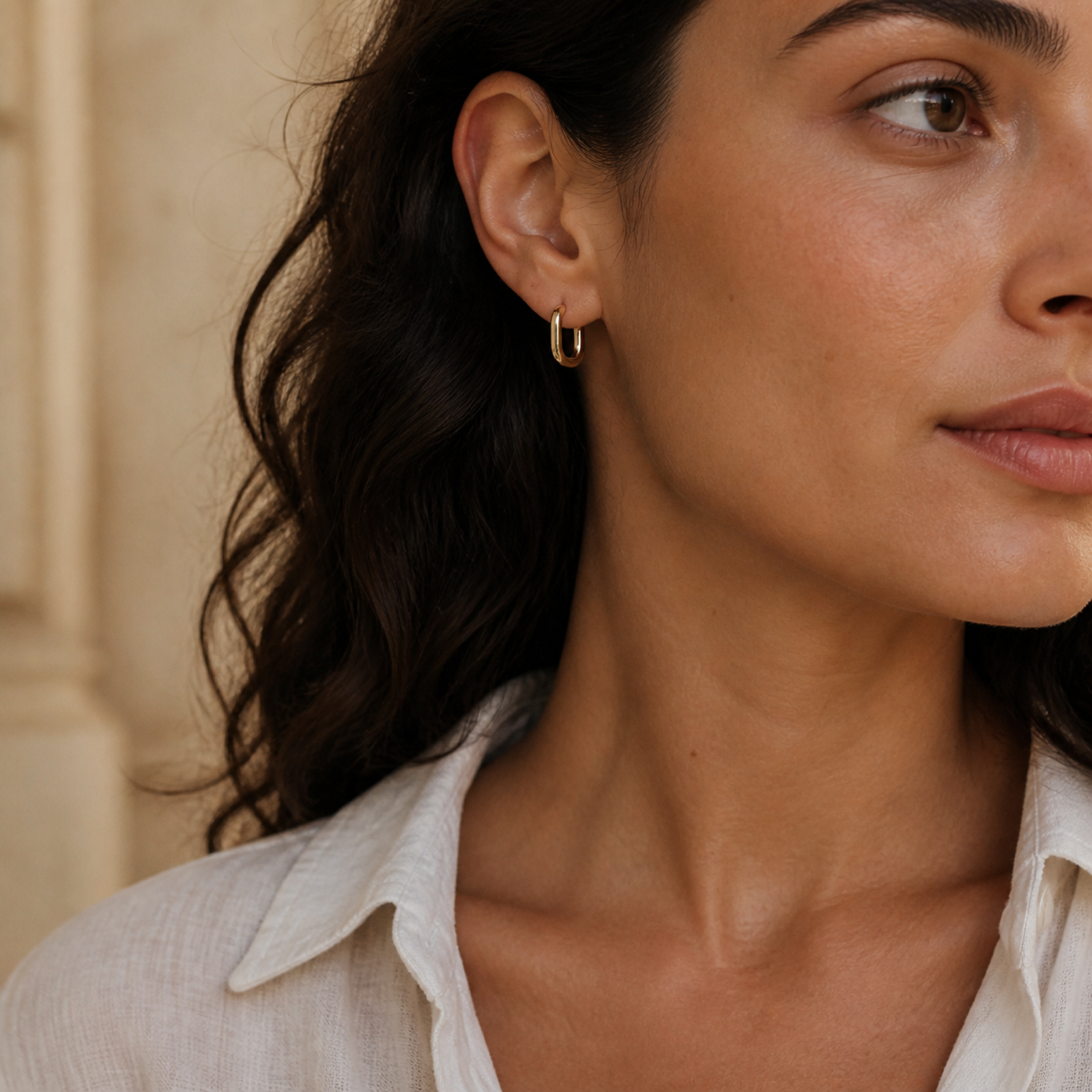 Yellow Gold — Arco Piccolo Huggie Earrings — view 4
