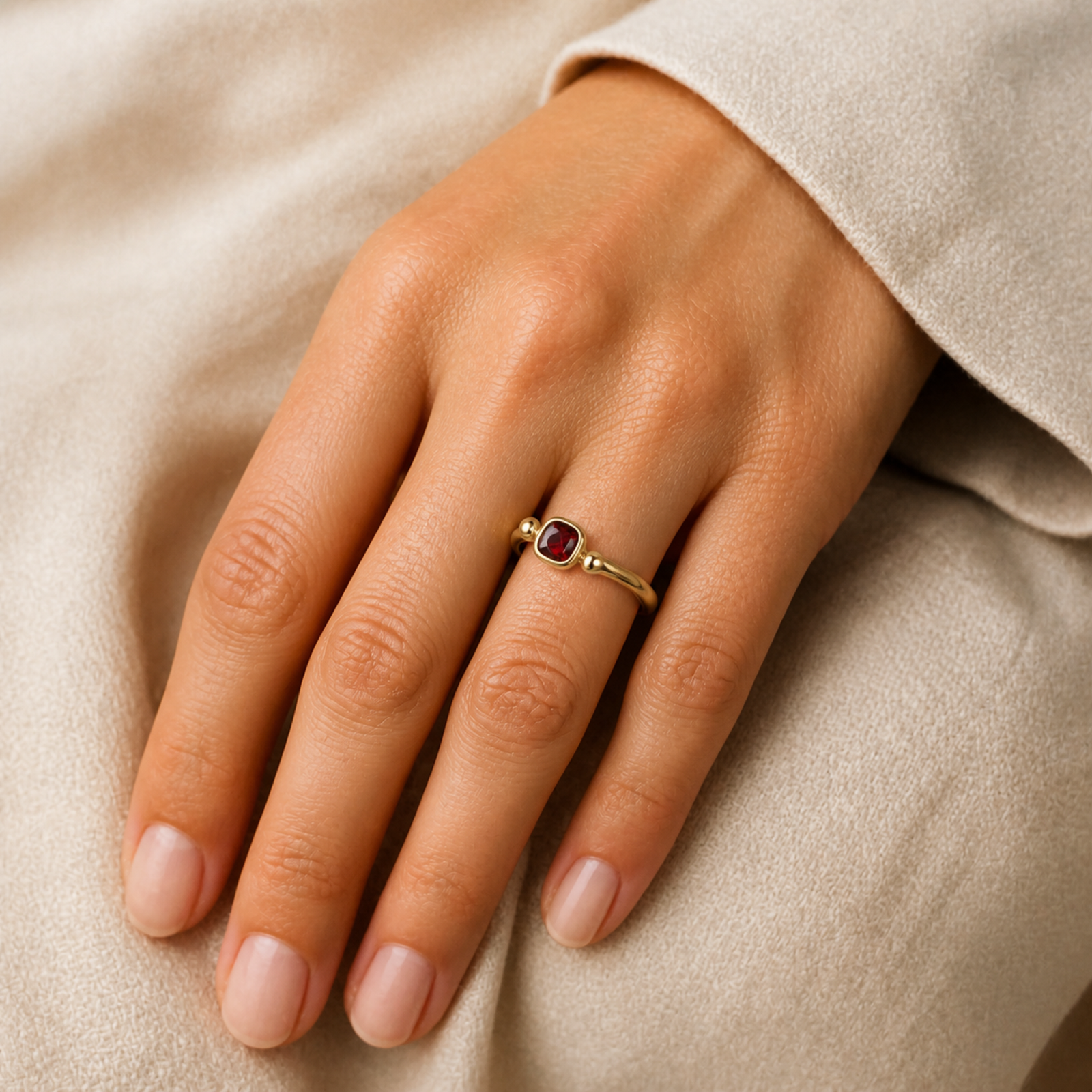 Yellow Gold — Intarsio Garnet Stacking Ring — view 4