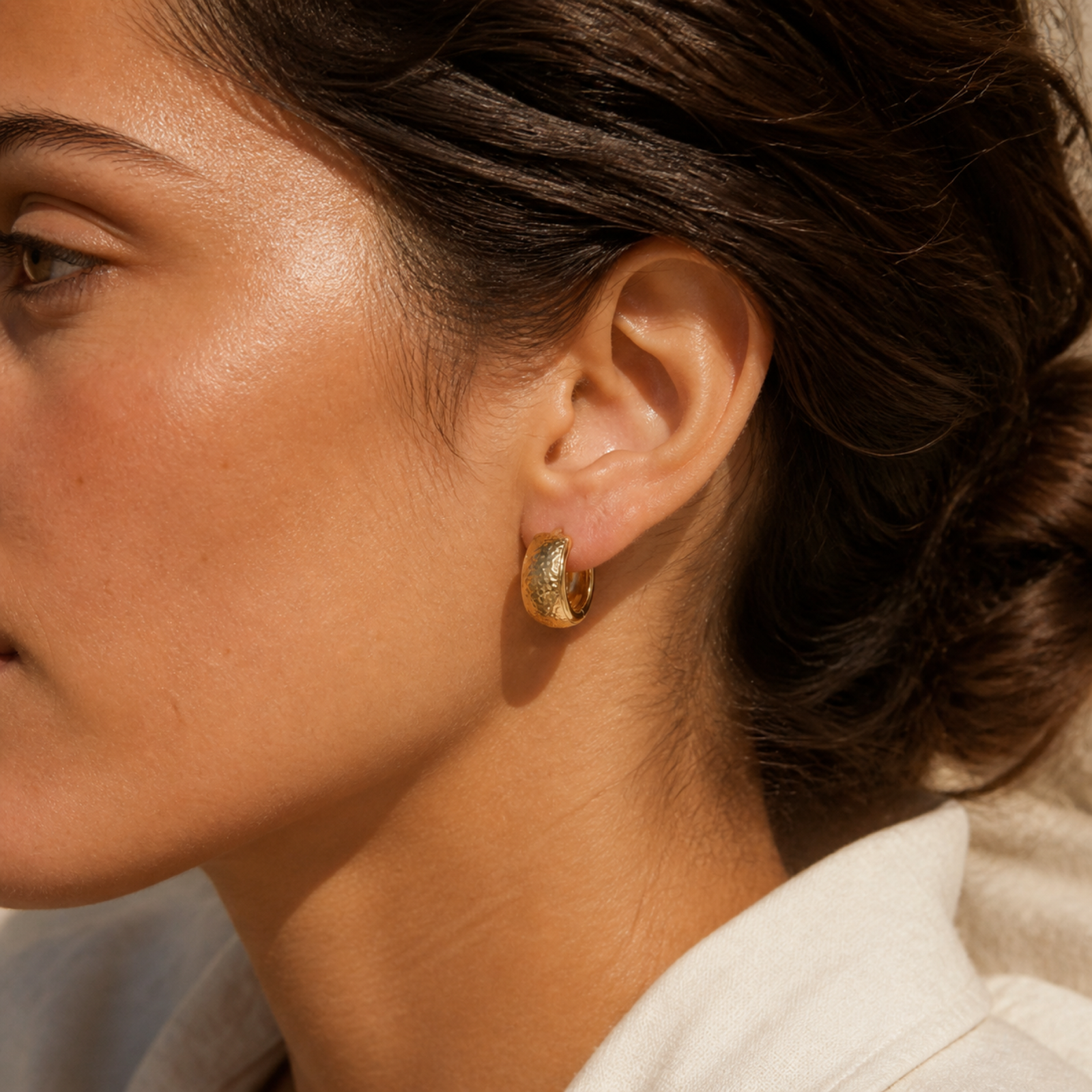 Yellow Gold — Luna Piena Huggie Earrings — view 4