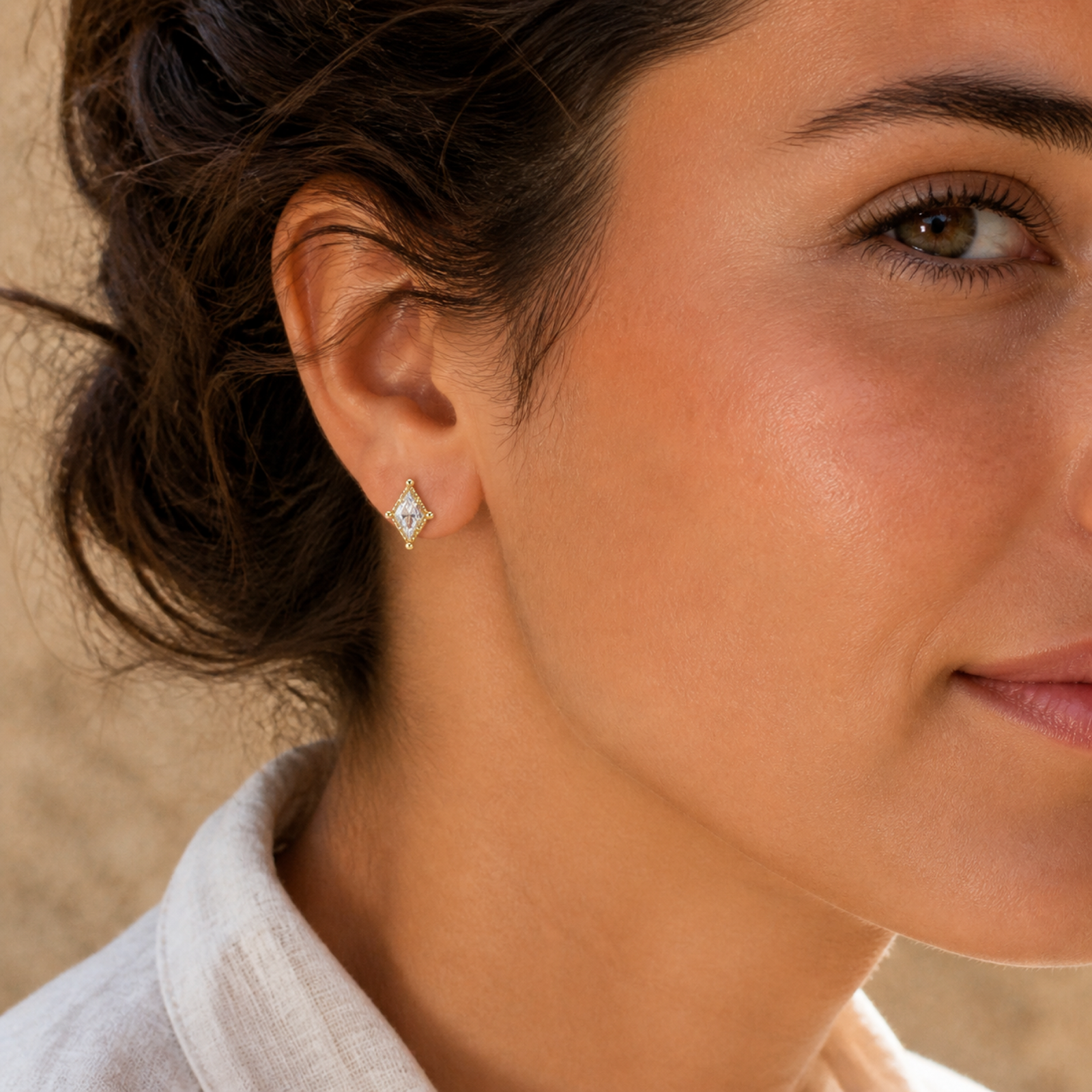 Yellow Gold — Lancia Fiorentina White Sapphire Stud Earrings — view 4