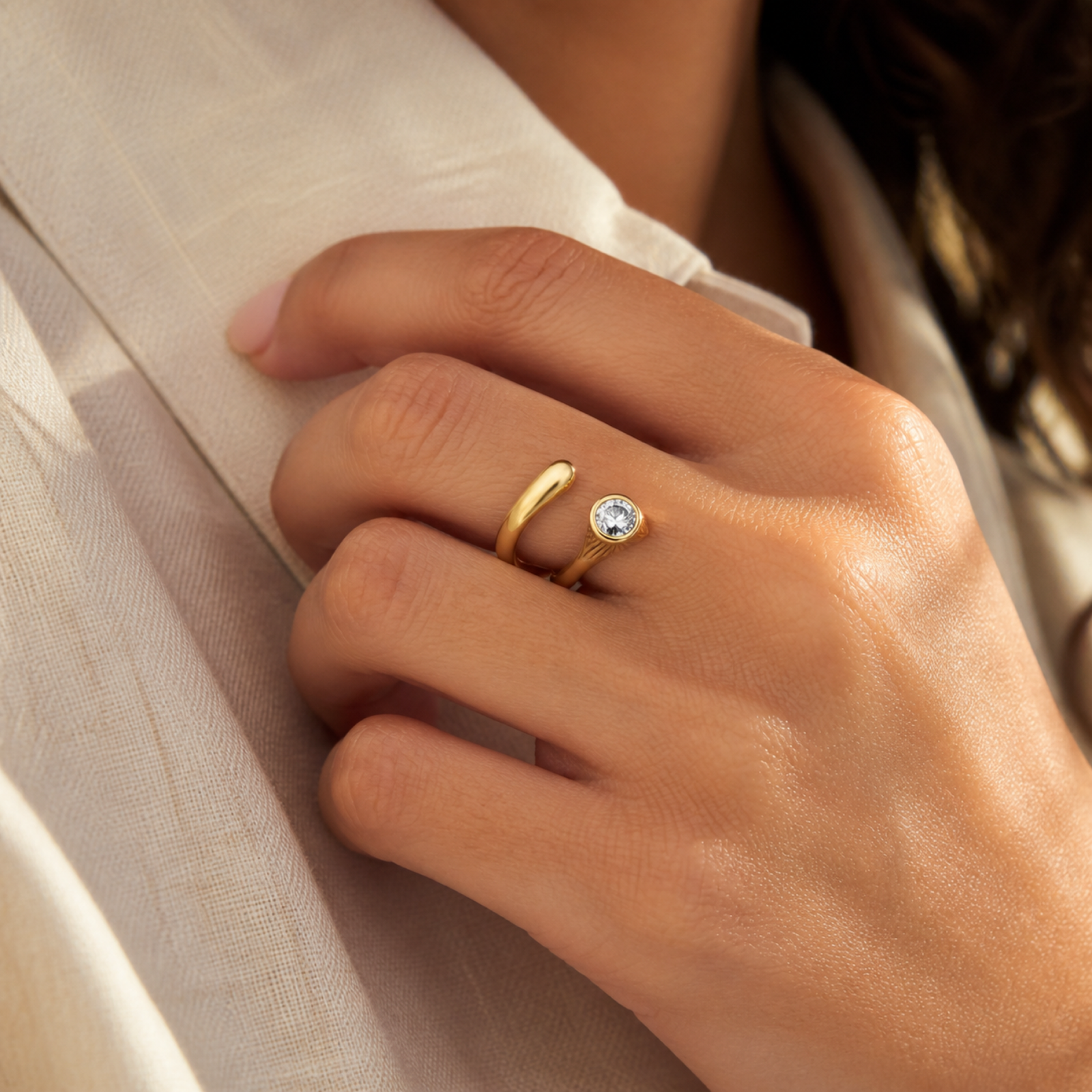 Yellow Gold — Equilibrio White Sapphire Ring — view 4