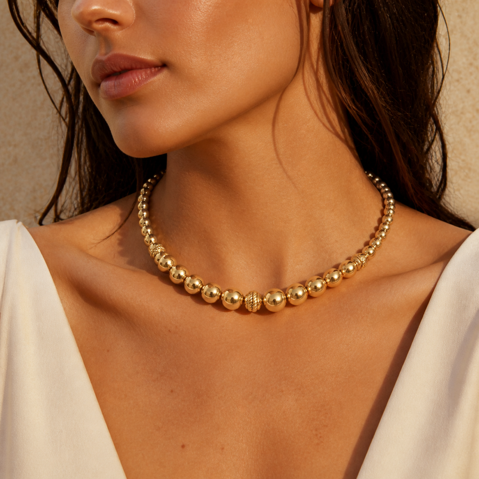 Yellow Gold — Rosario Sphere Chain Necklace — view 4