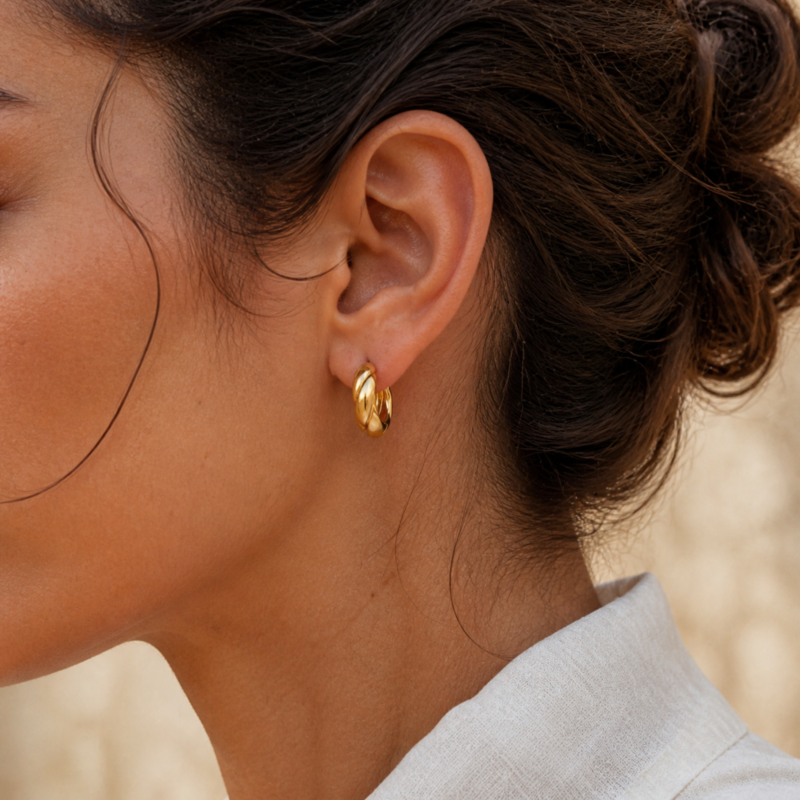Yellow Gold — Volta Medium Hoop Earrings — view 4