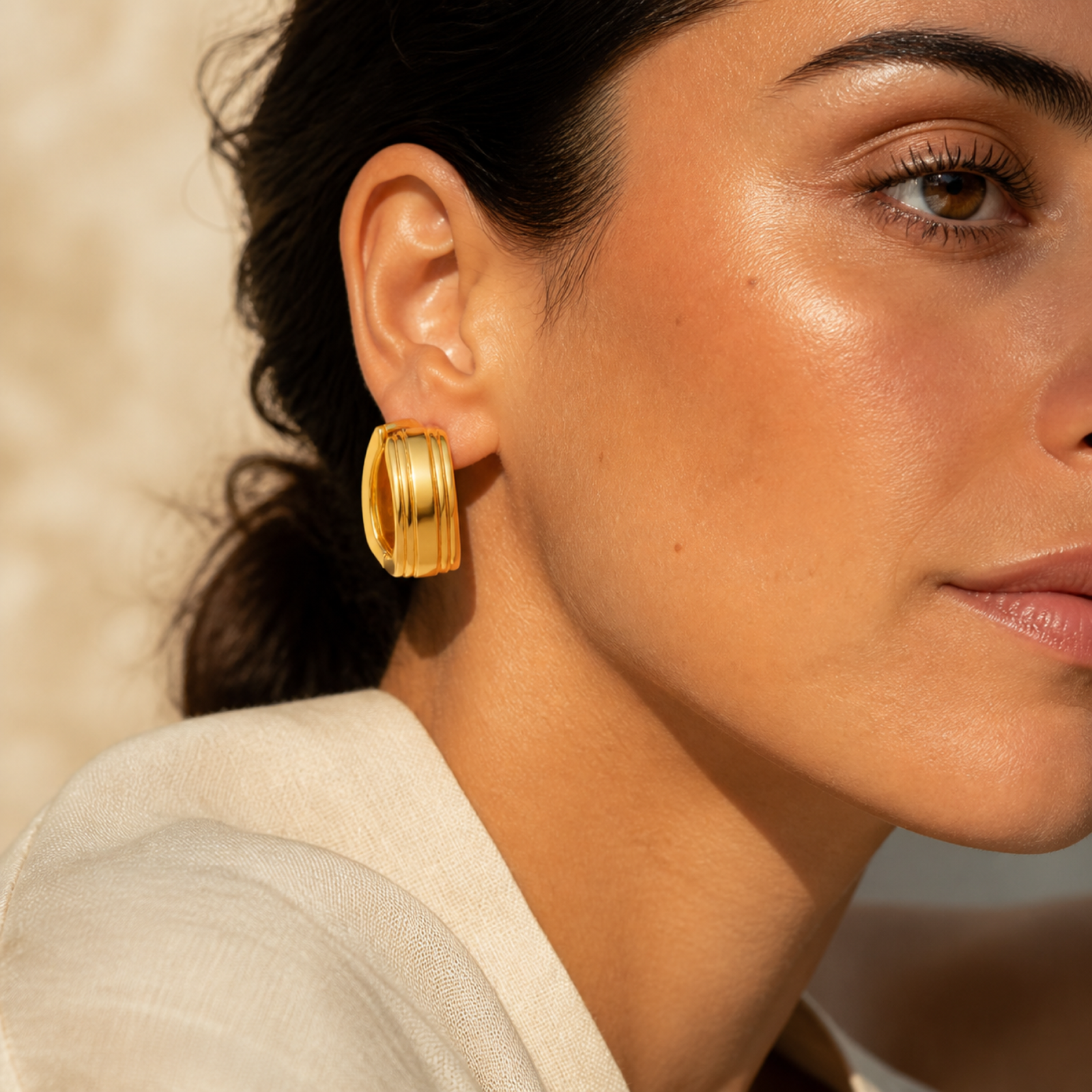 Yellow Gold — Cannele Grande Hoop Earrings — view 4