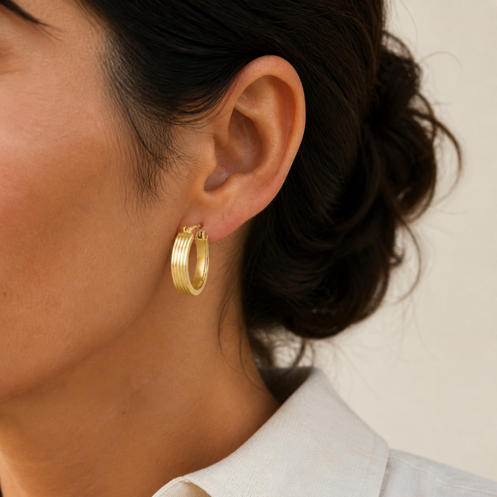 Yellow Gold — Portico Medium Hoop Earrings — view 4