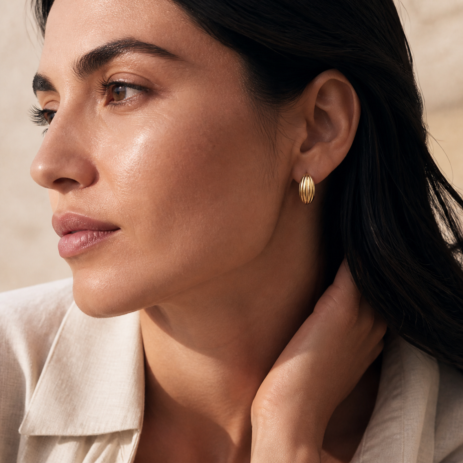 Yellow Gold — Conchiglia Piccola Huggie Earrings — view 4