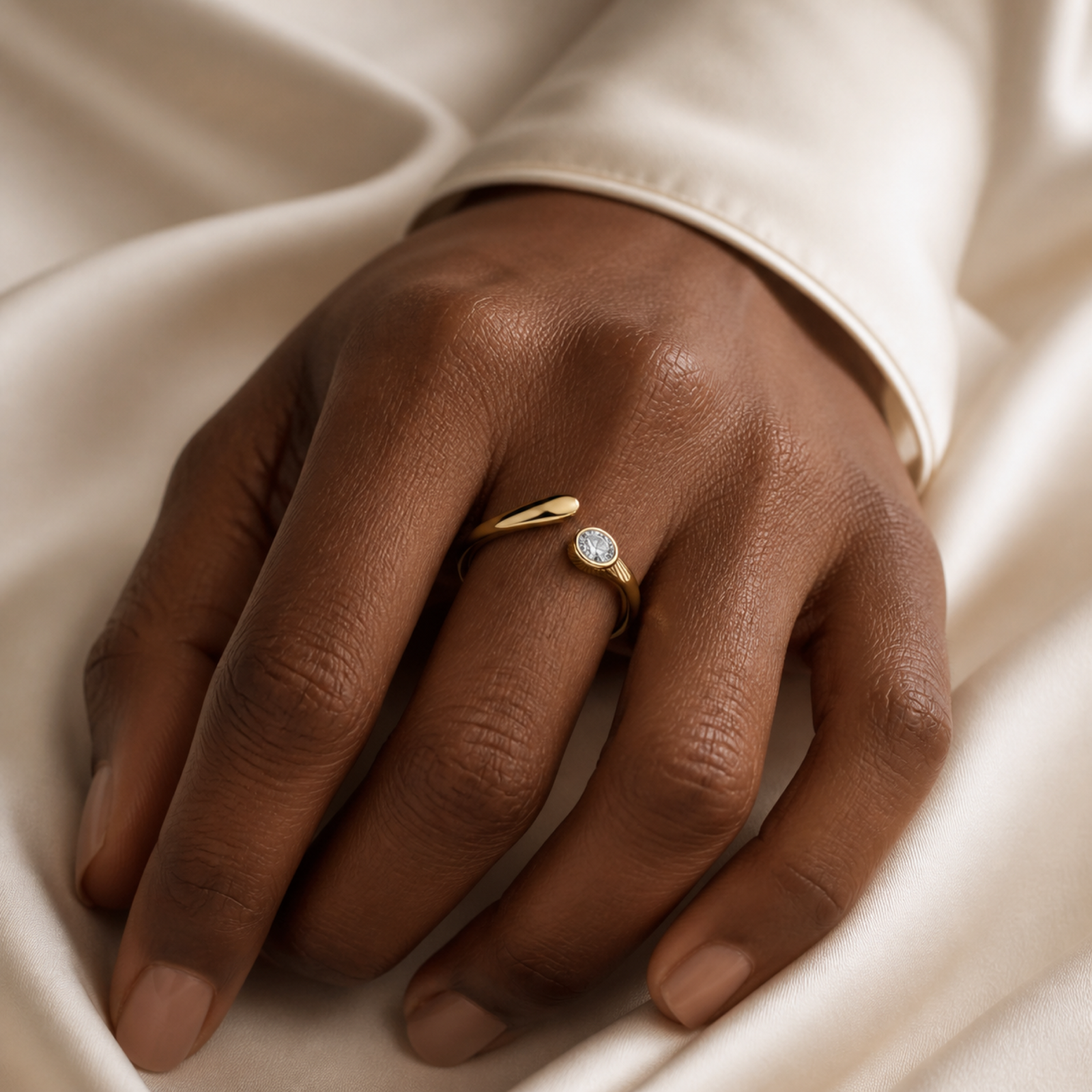 Yellow Gold — Equilibrio White Sapphire Ring — view 5