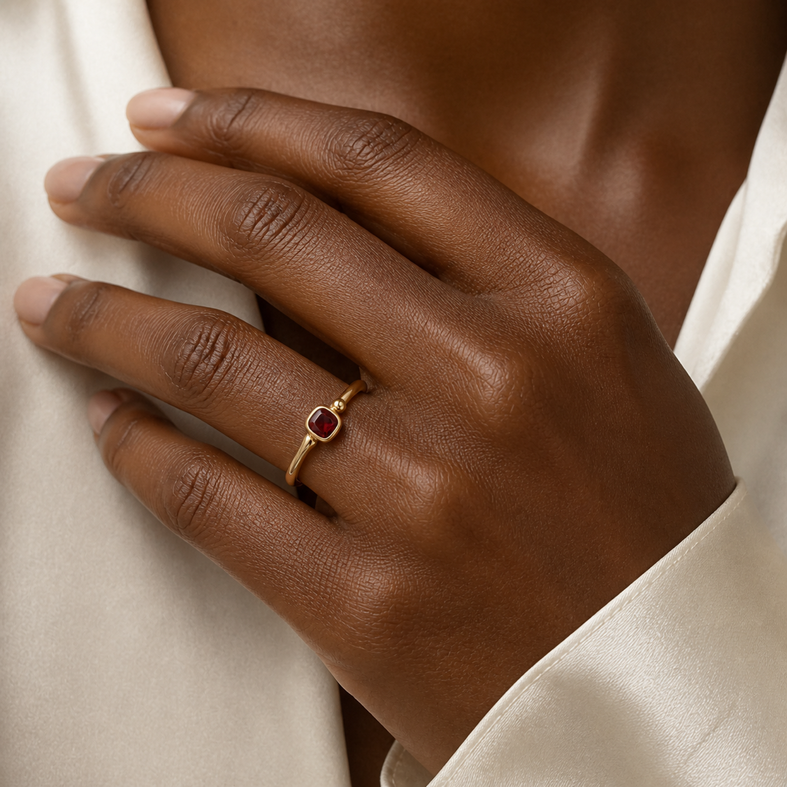 Yellow Gold — Intarsio Garnet Stacking Ring — view 5