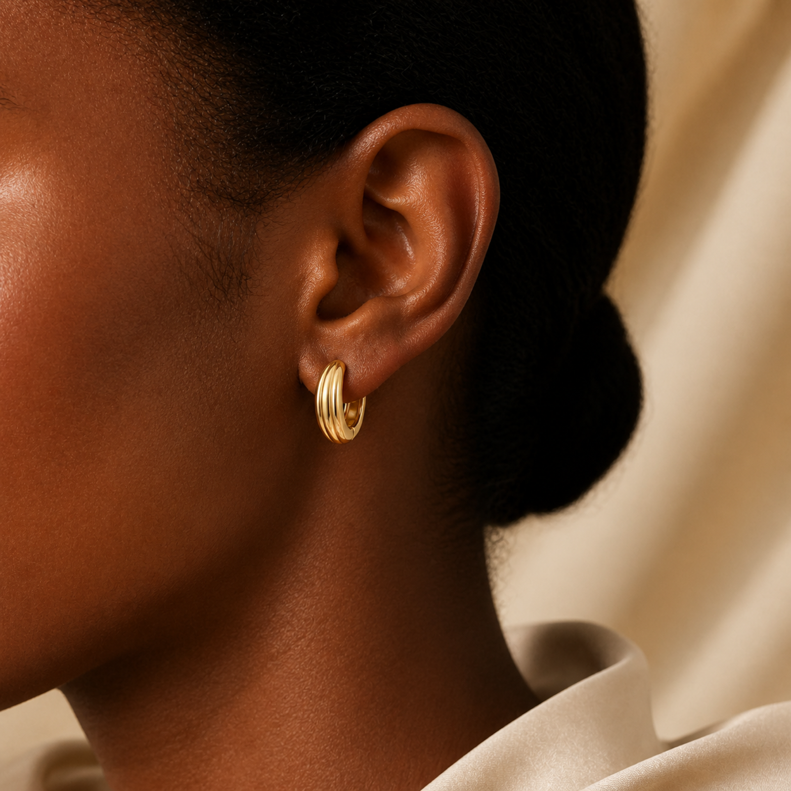 Yellow Gold — Conchiglia Piccola Huggie Earrings — view 5