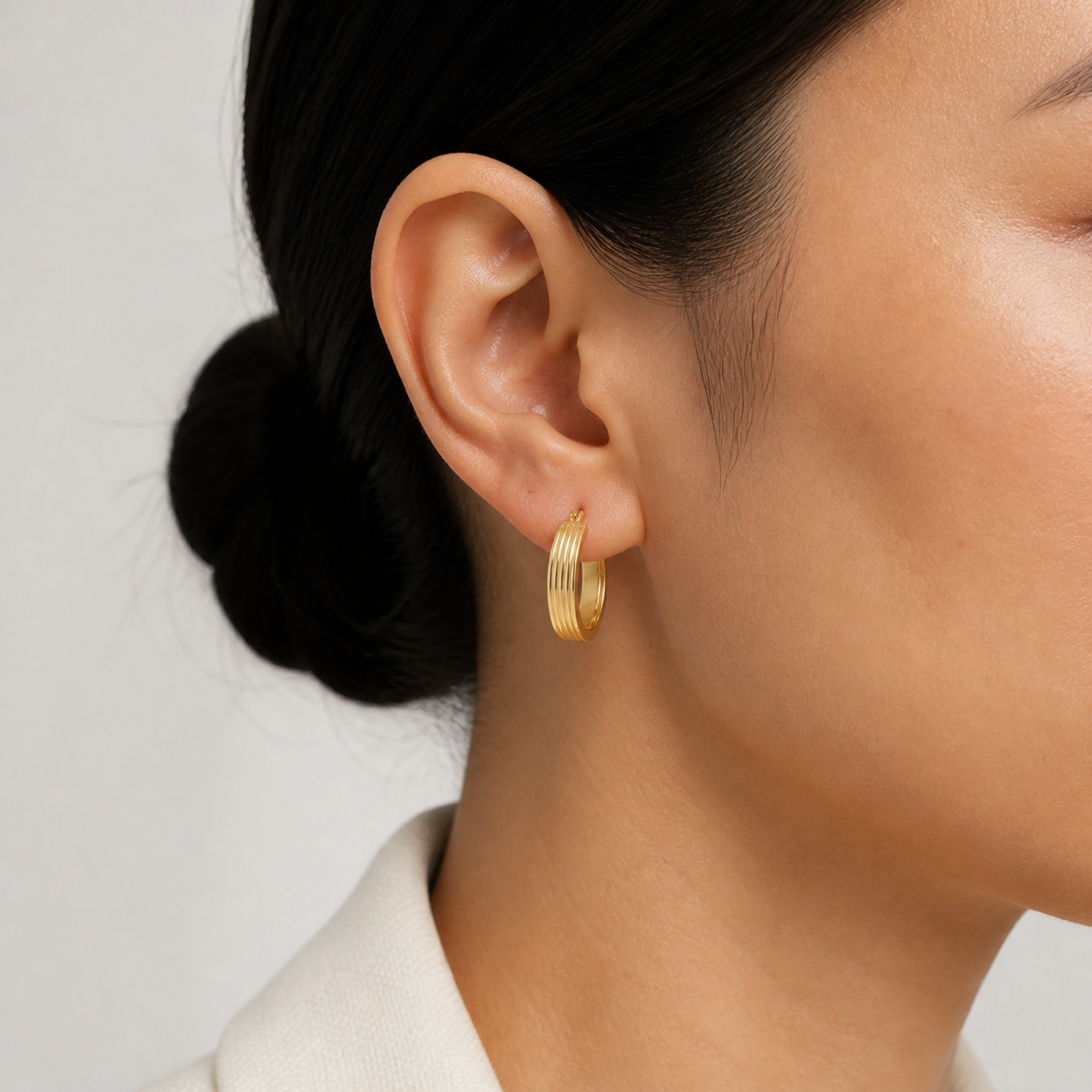 Yellow Gold — Portico Medium Hoop Earrings — view 5