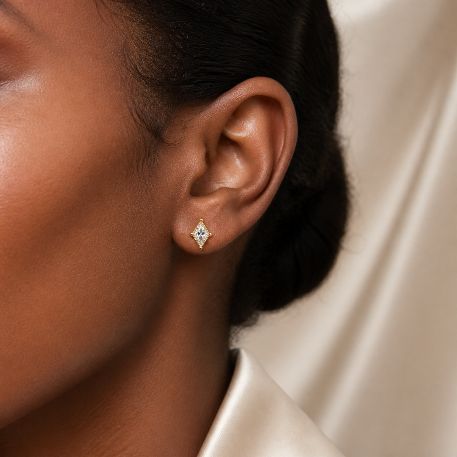 Yellow Gold — Lancia Fiorentina White Sapphire Stud Earrings — view 5