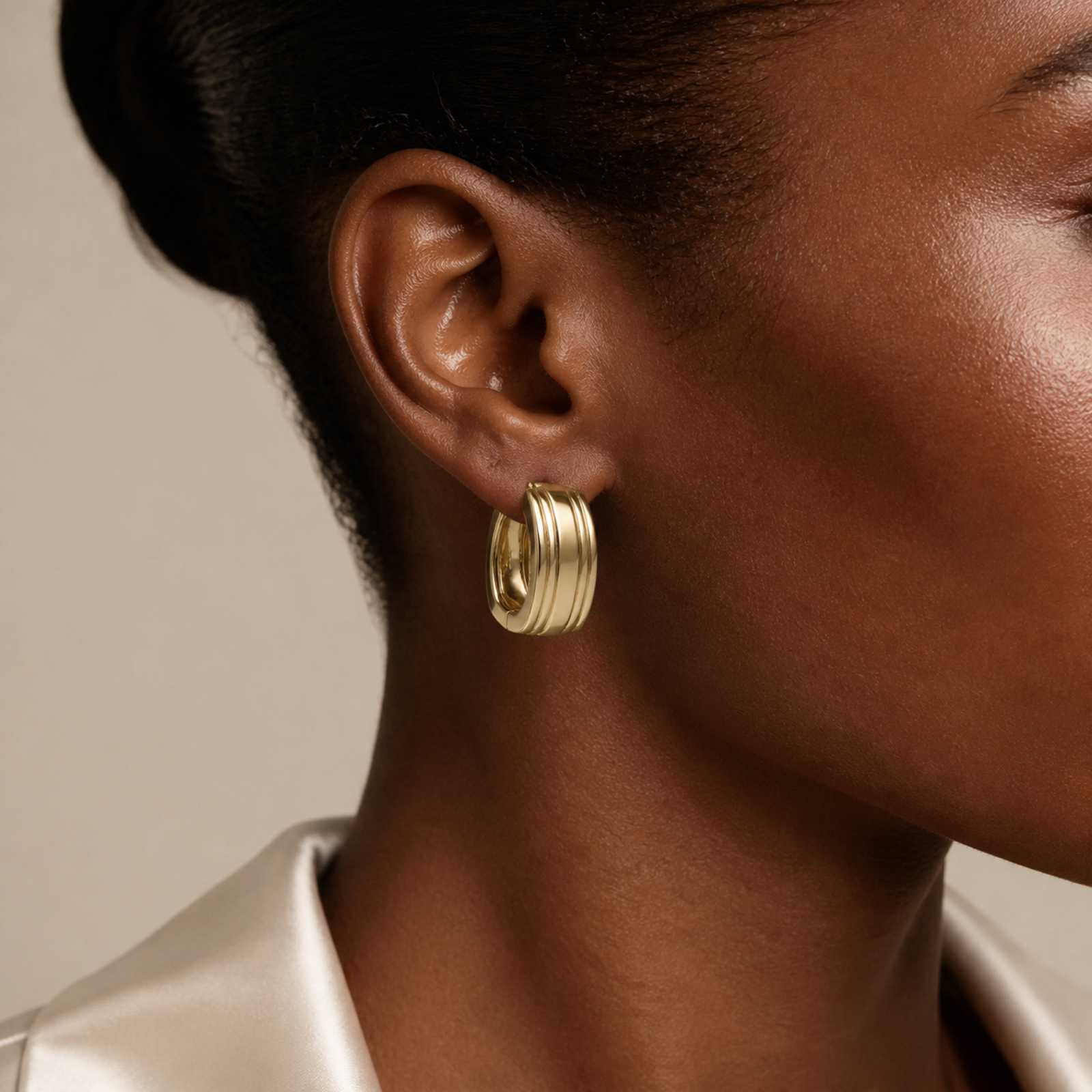 Yellow Gold — Cannele Grande Hoop Earrings — view 5