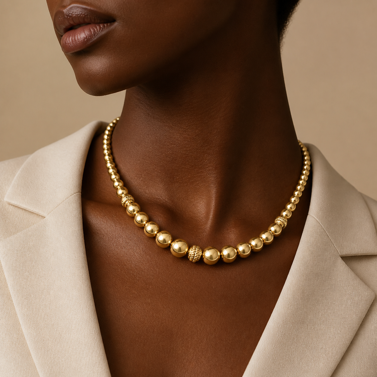 Yellow Gold — Rosario Sphere Chain Necklace — view 5