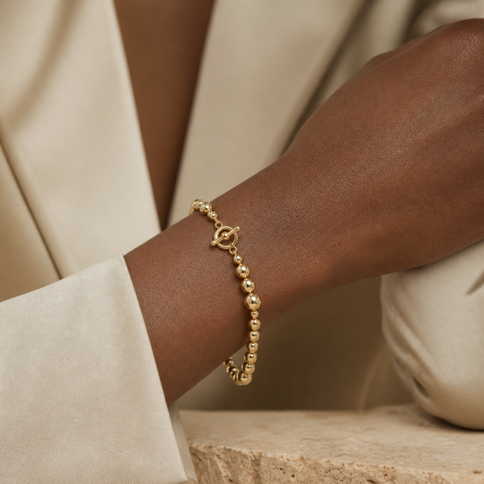 Yellow Gold — Rosario Sphere Chain Bracelet — view 5