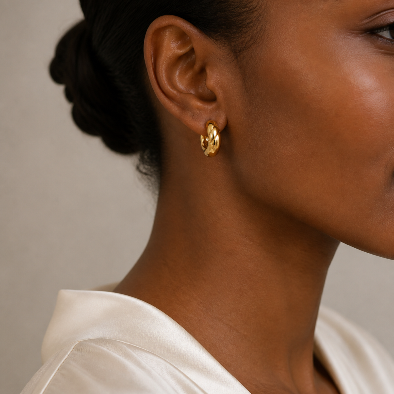 Yellow Gold — Volta Medium Hoop Earrings — view 5