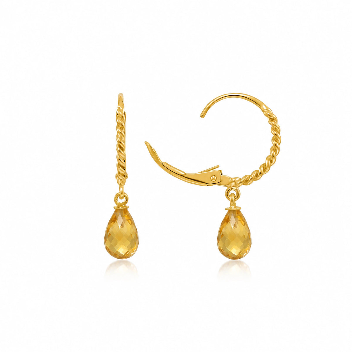 Yellow Gold Citrine Leverback Earrings — Clara — alternate product view