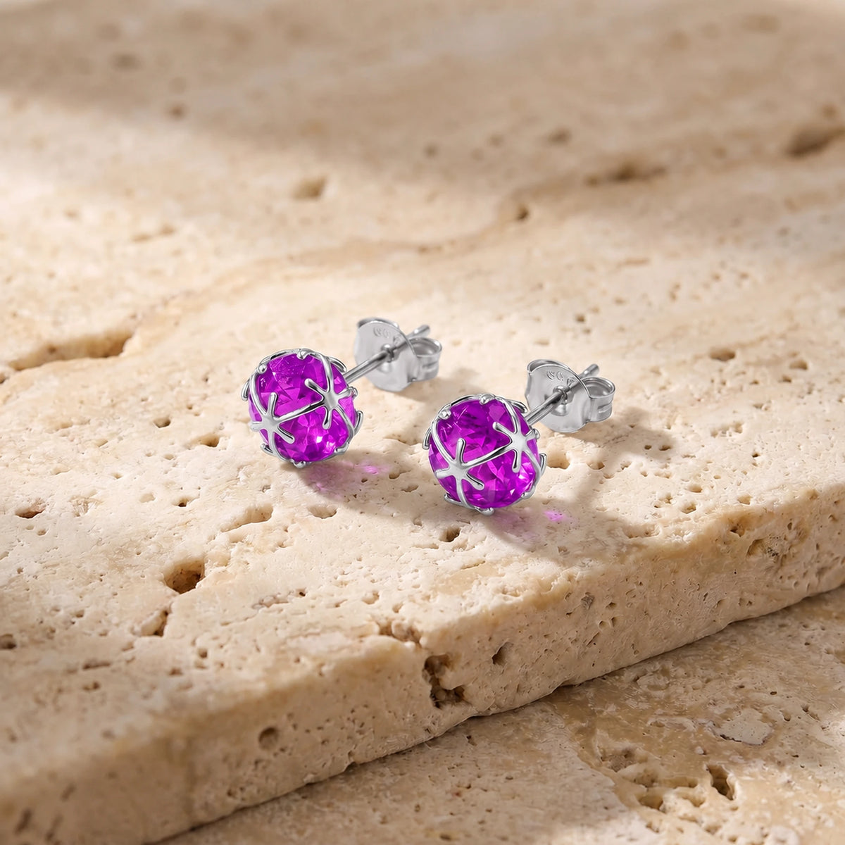 White Gold Pink Topaz Stud Earrings — Alida — travertine lifestyle