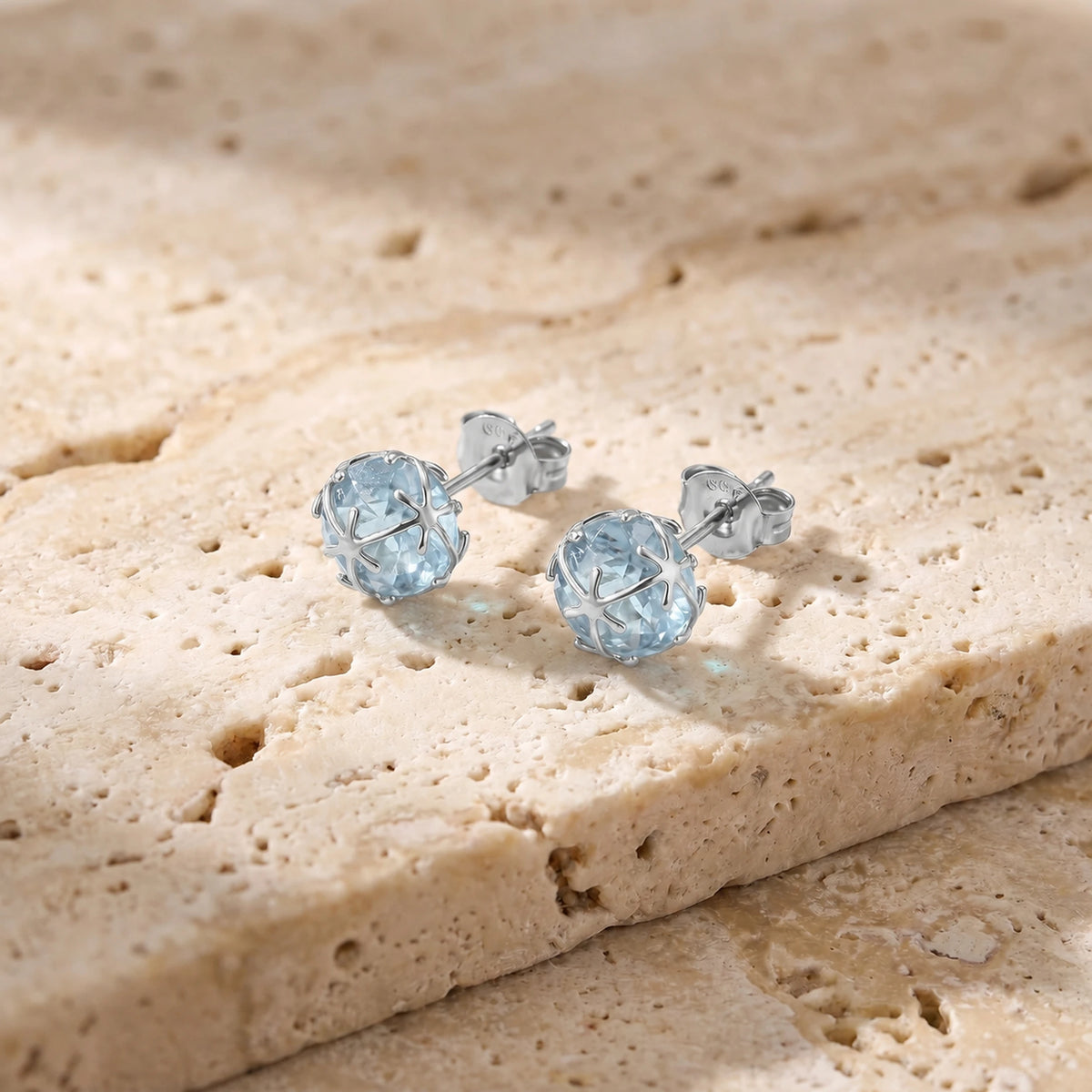 White Gold Aquamarine Stud Earrings — Alida — travertine lifestyle