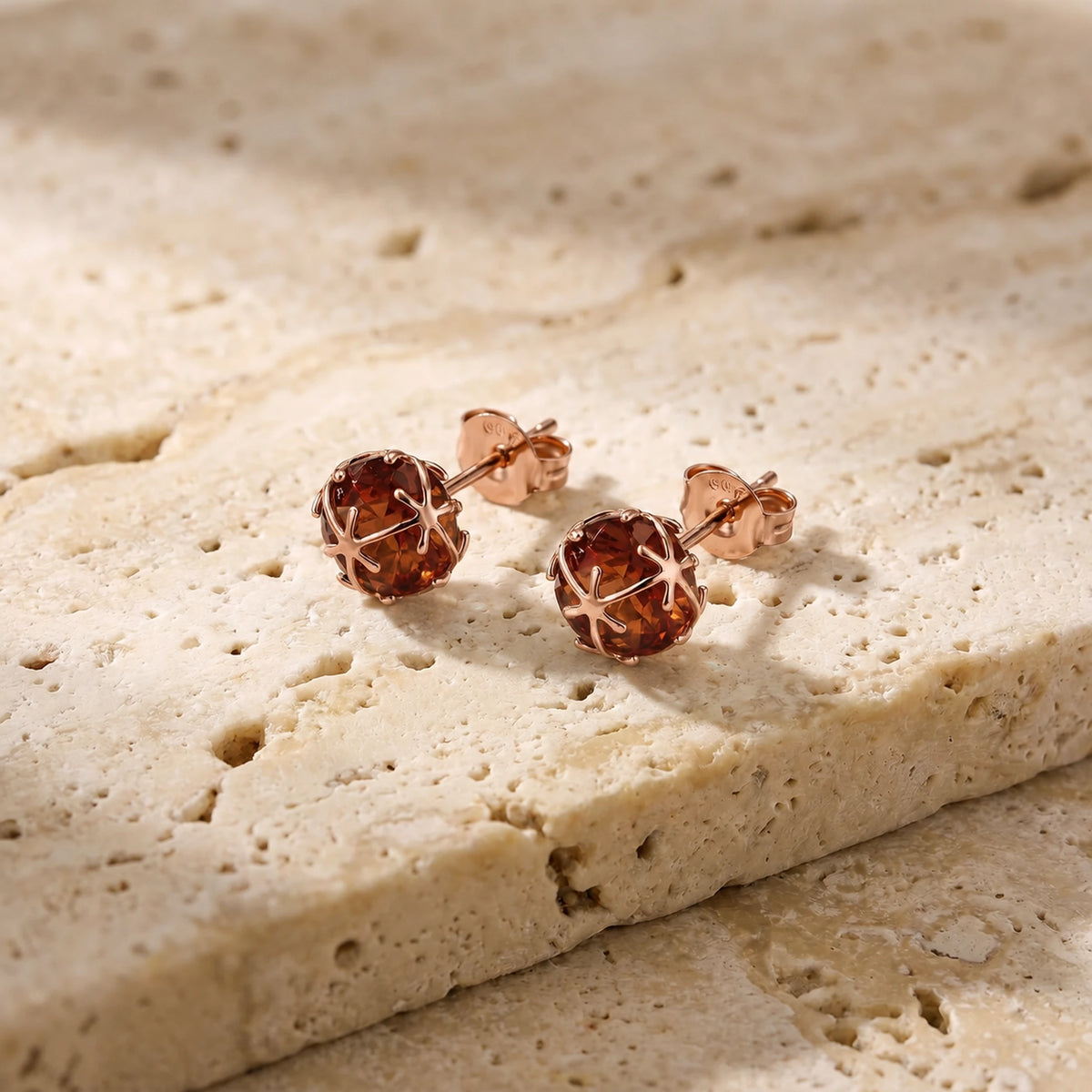 Rose Gold Garnet Stud Earrings — Alida — travertine lifestyle