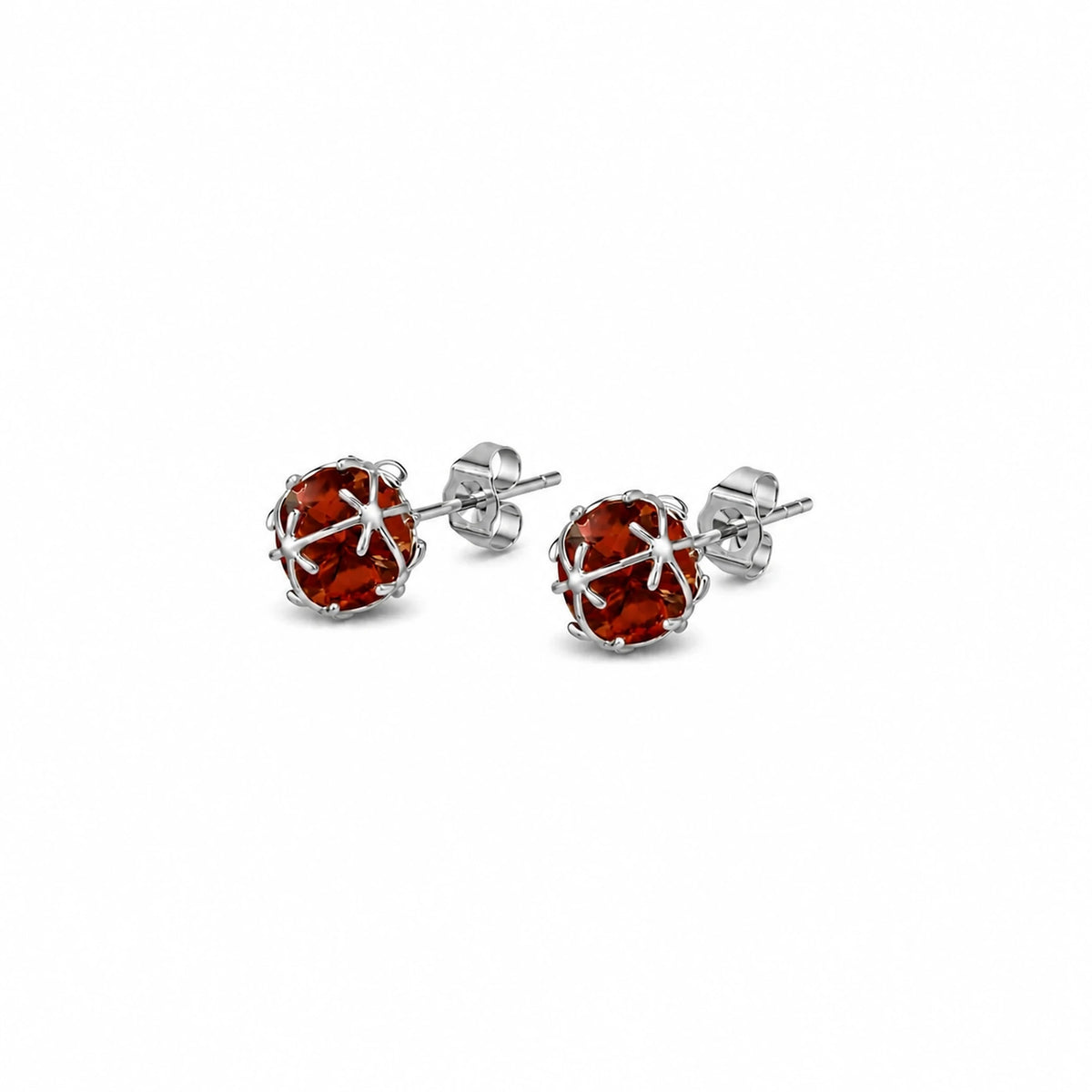 White Gold Garnet Stud Earrings — Alida — alternate product view