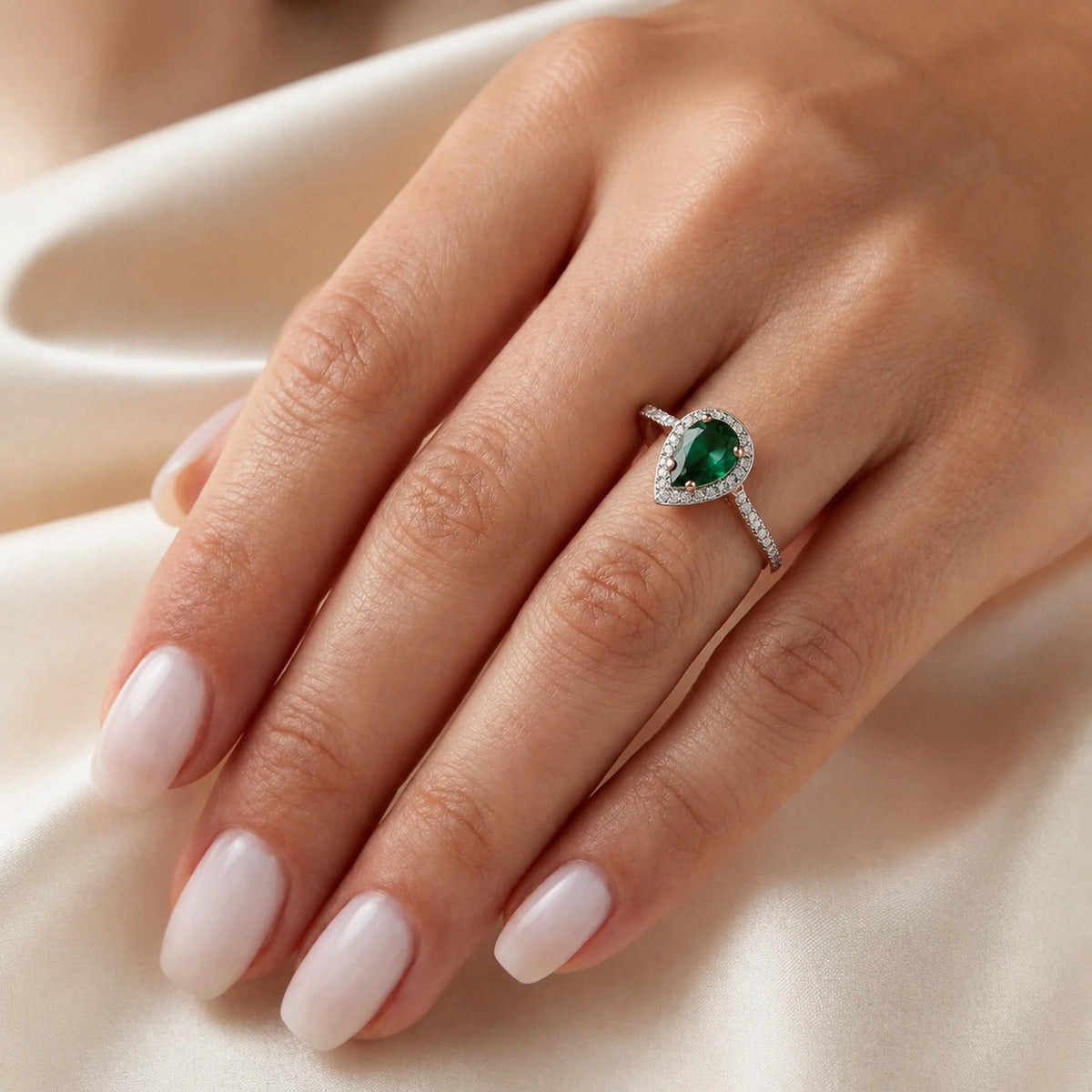 Rose Gold Emerald Ring — Marcella Cel — model portrait