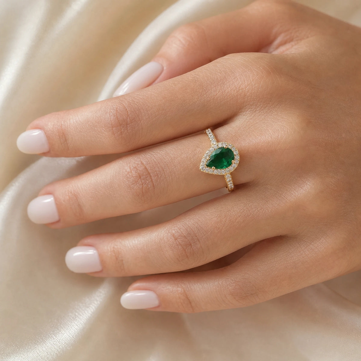 Yellow Gold Emerald Ring — Marcella Cel — model portrait