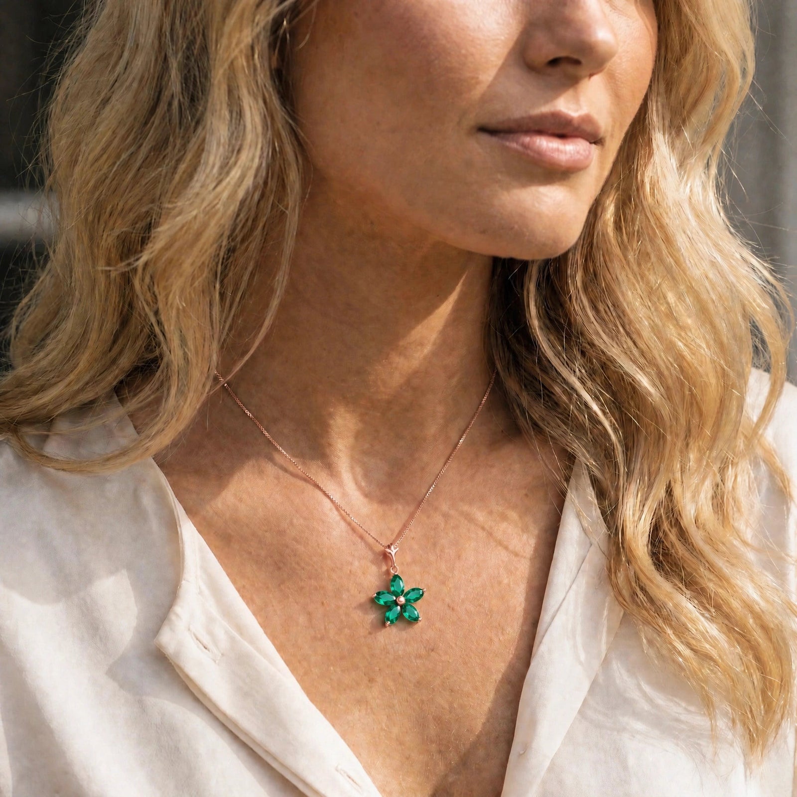 Rose Gold Grace Necklace Emerald 10K — Melissa