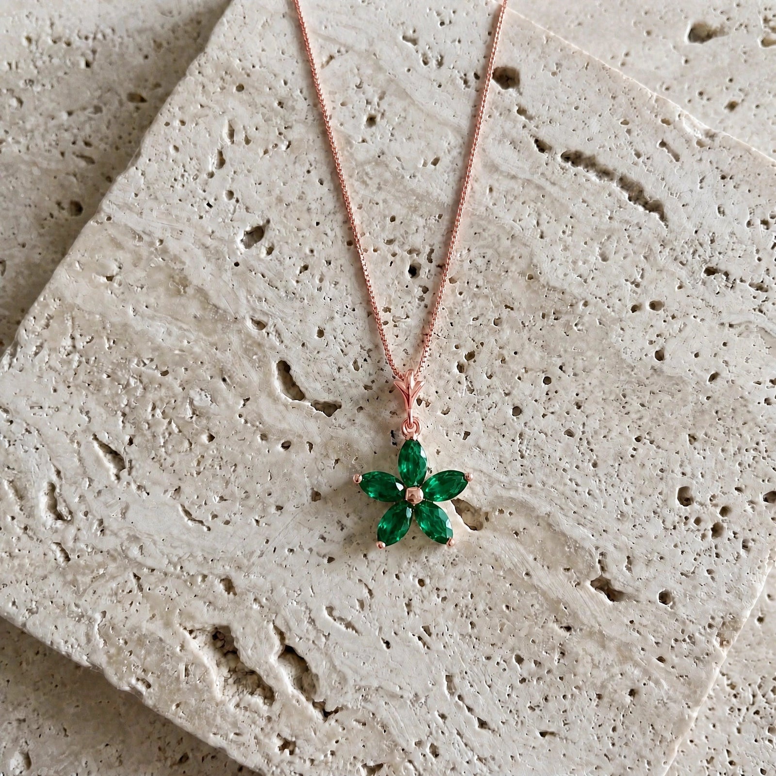 Rose Gold Grace Necklace Emerald 10K — Melissa