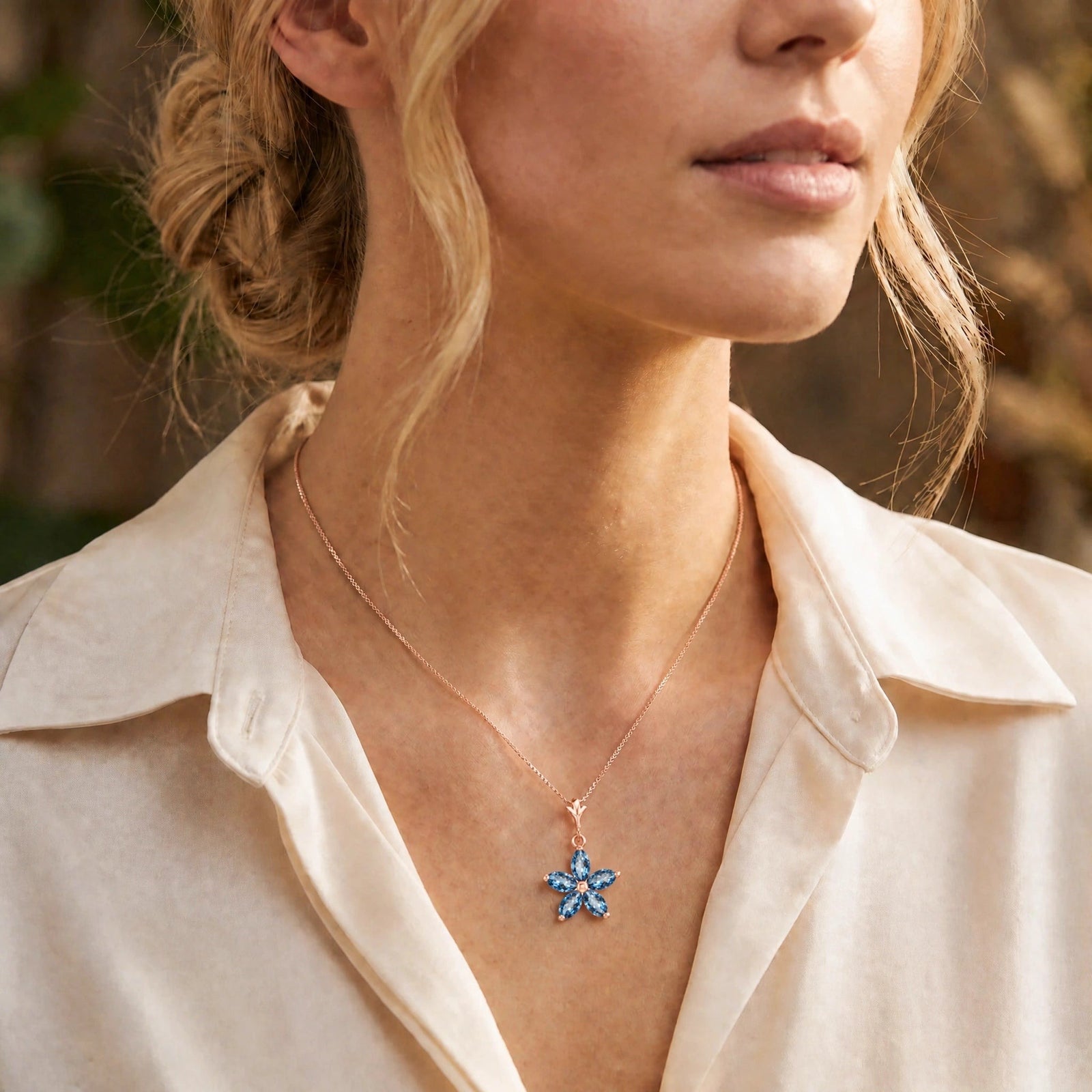 Rose Gold Grace Necklace Blue Topaz 10K — Melissa