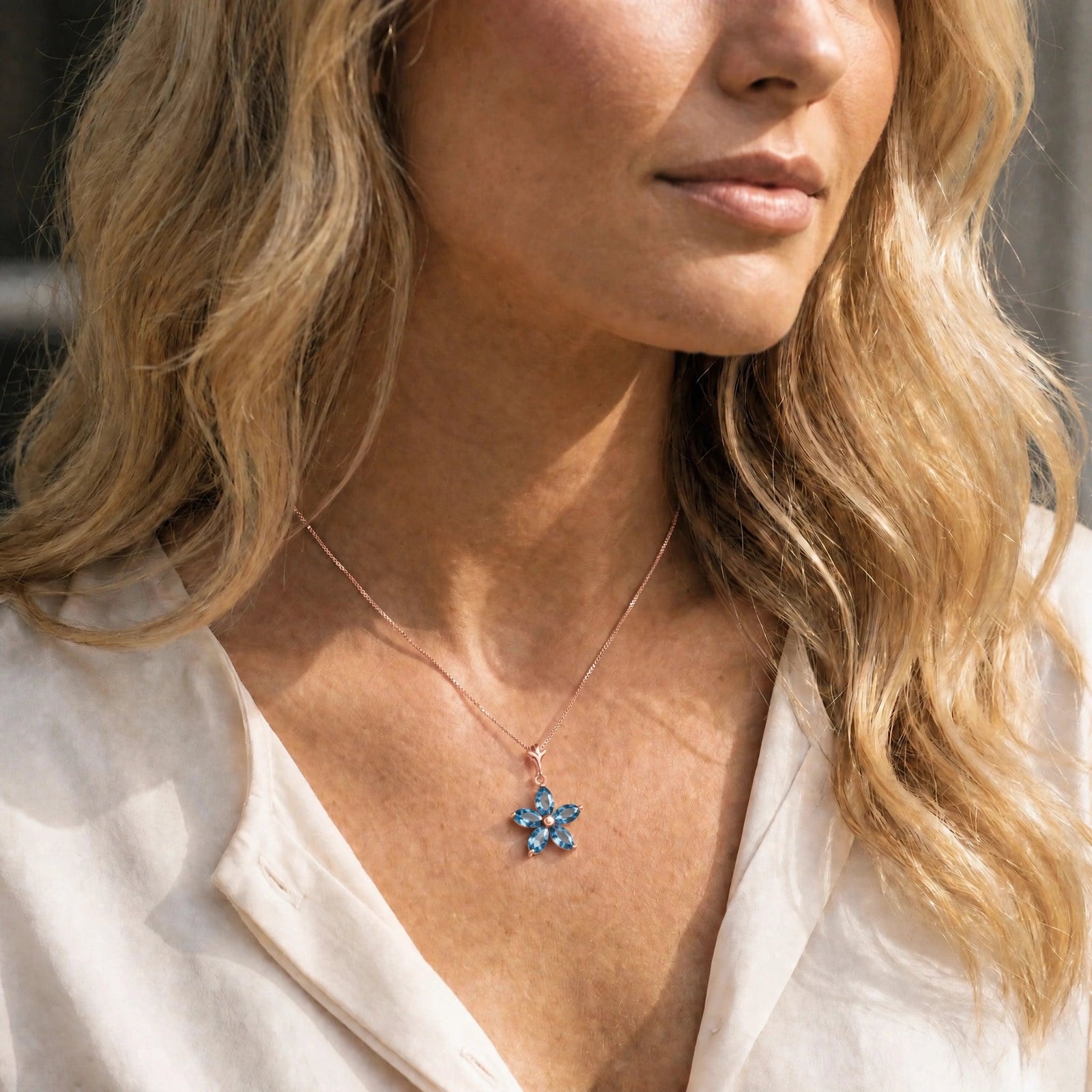 Rose Gold Grace Necklace Blue Topaz 10K — Melissa
