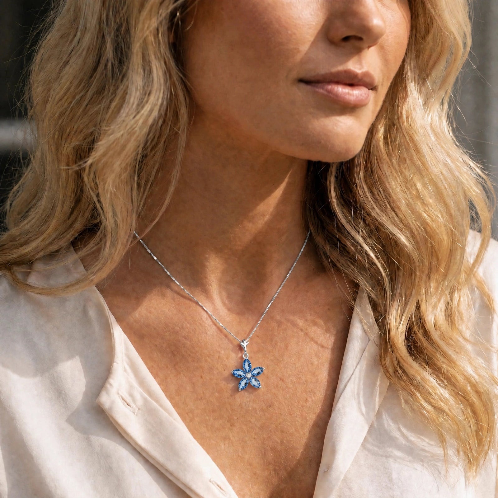 White Gold Grace Necklace Blue Topaz 10K — Melissa