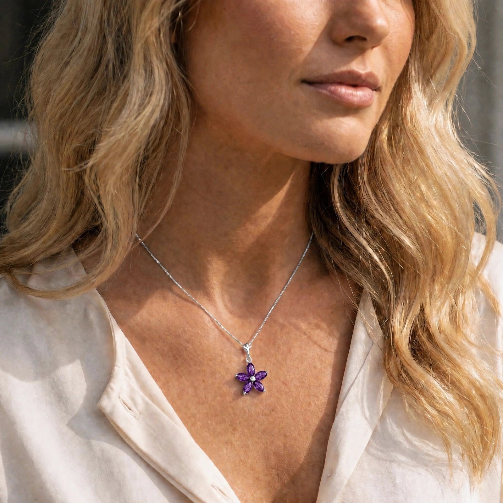 White Gold Grace Necklace Amethyst 10K — Melissa