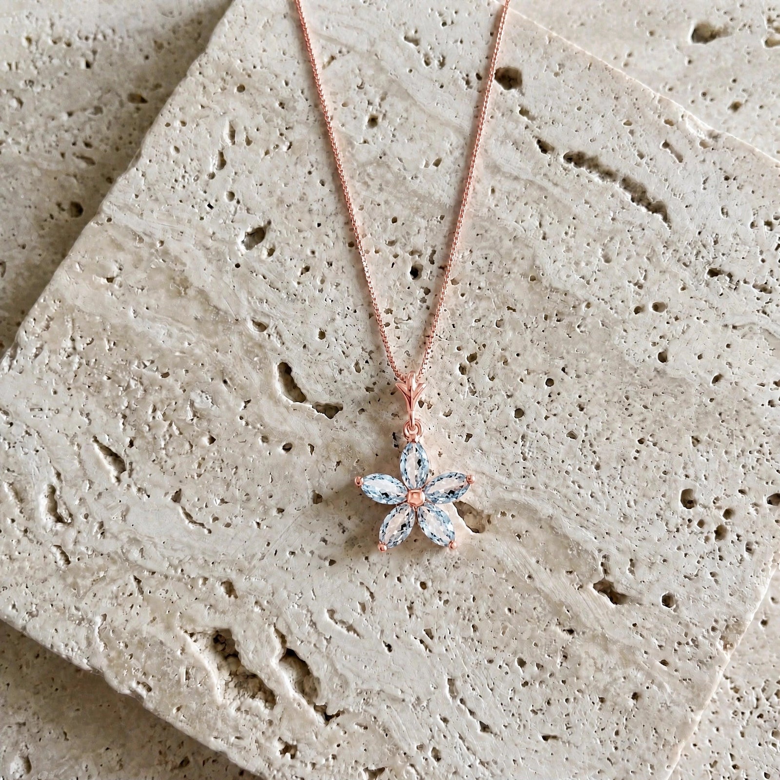 Rose Gold Grace Necklace Aquamarine 10K — Melissa